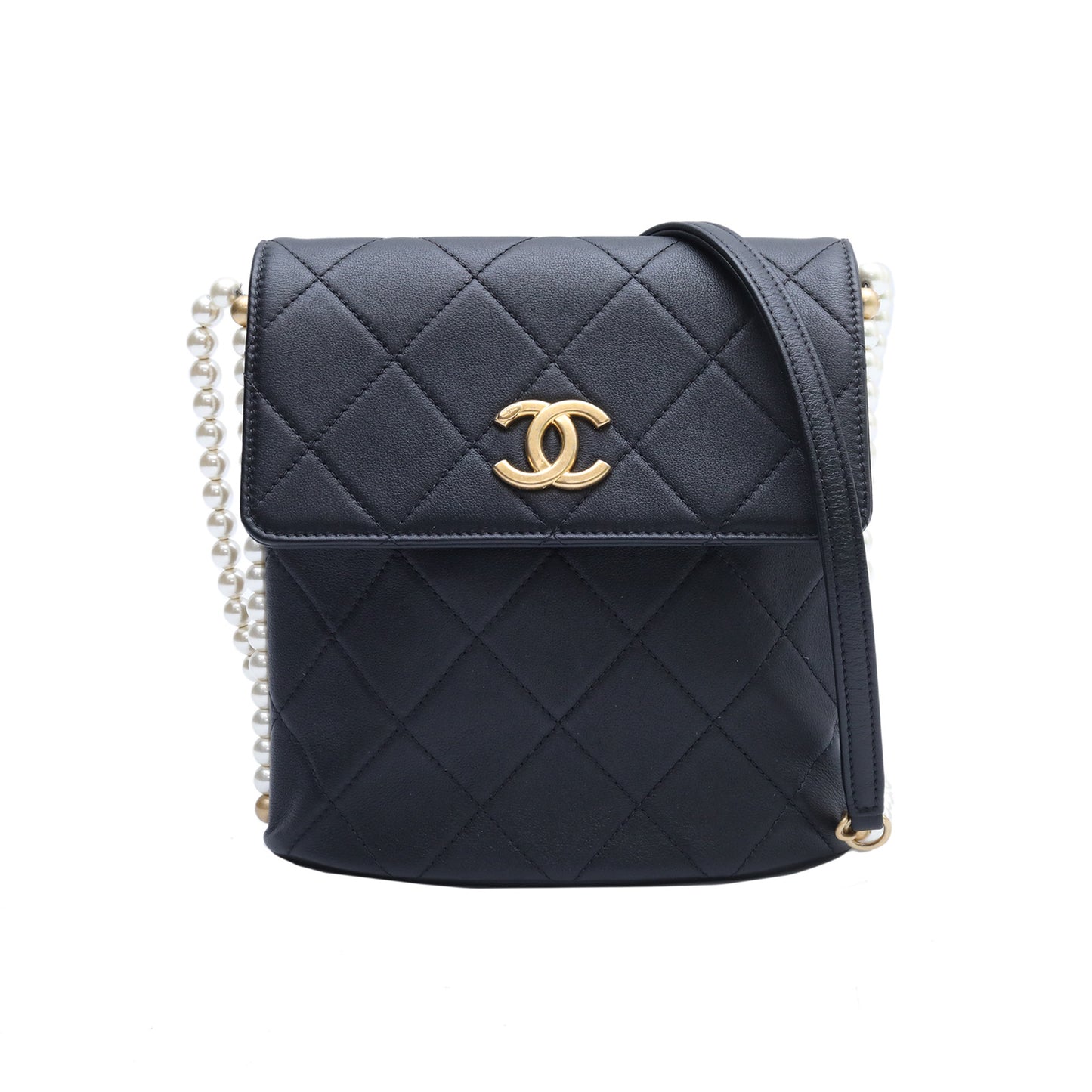 Chanel About Pearls Flap Hobo Quilted Calfskin Small Black