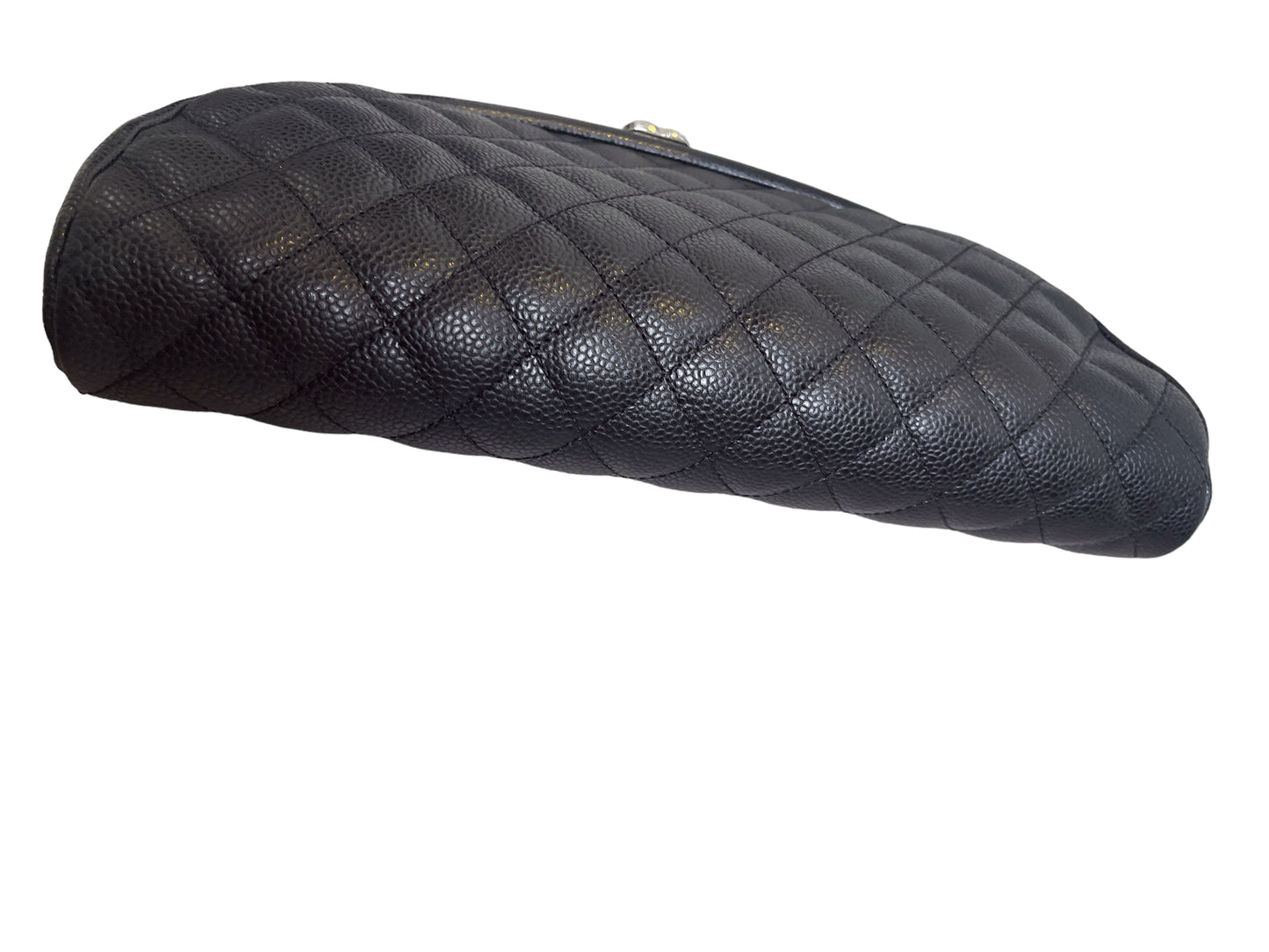Chanel Timess Clutch Black quilted Caviar Sliver Hardware