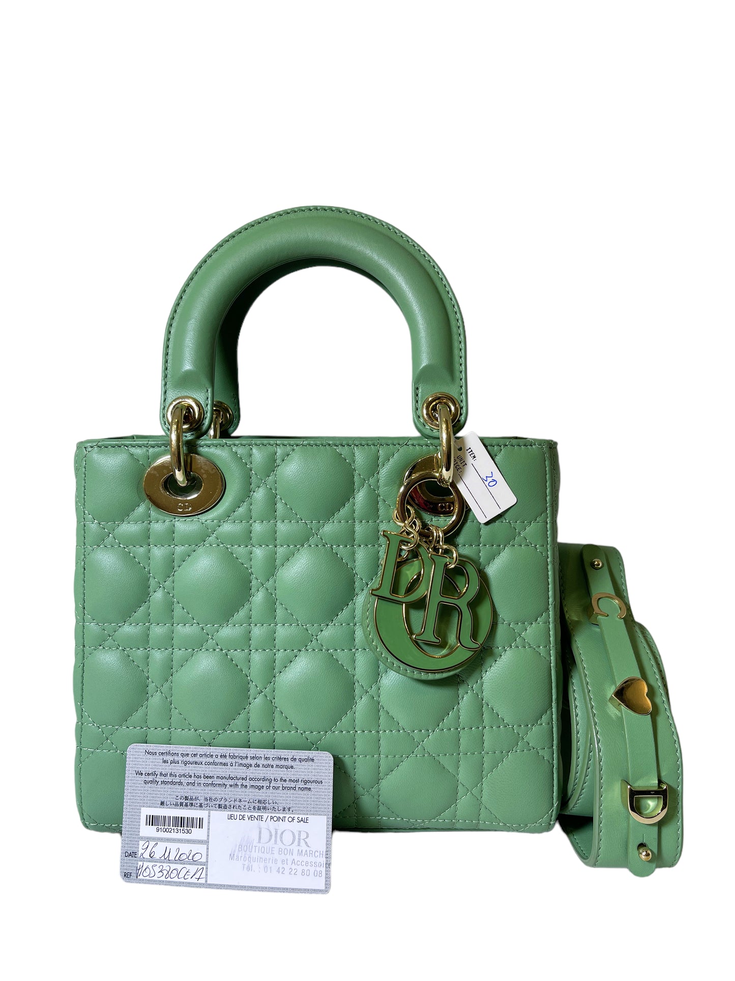 Dior Small Lady Dior ABC  in Green Lambskin and LGHW Enamel Buckle