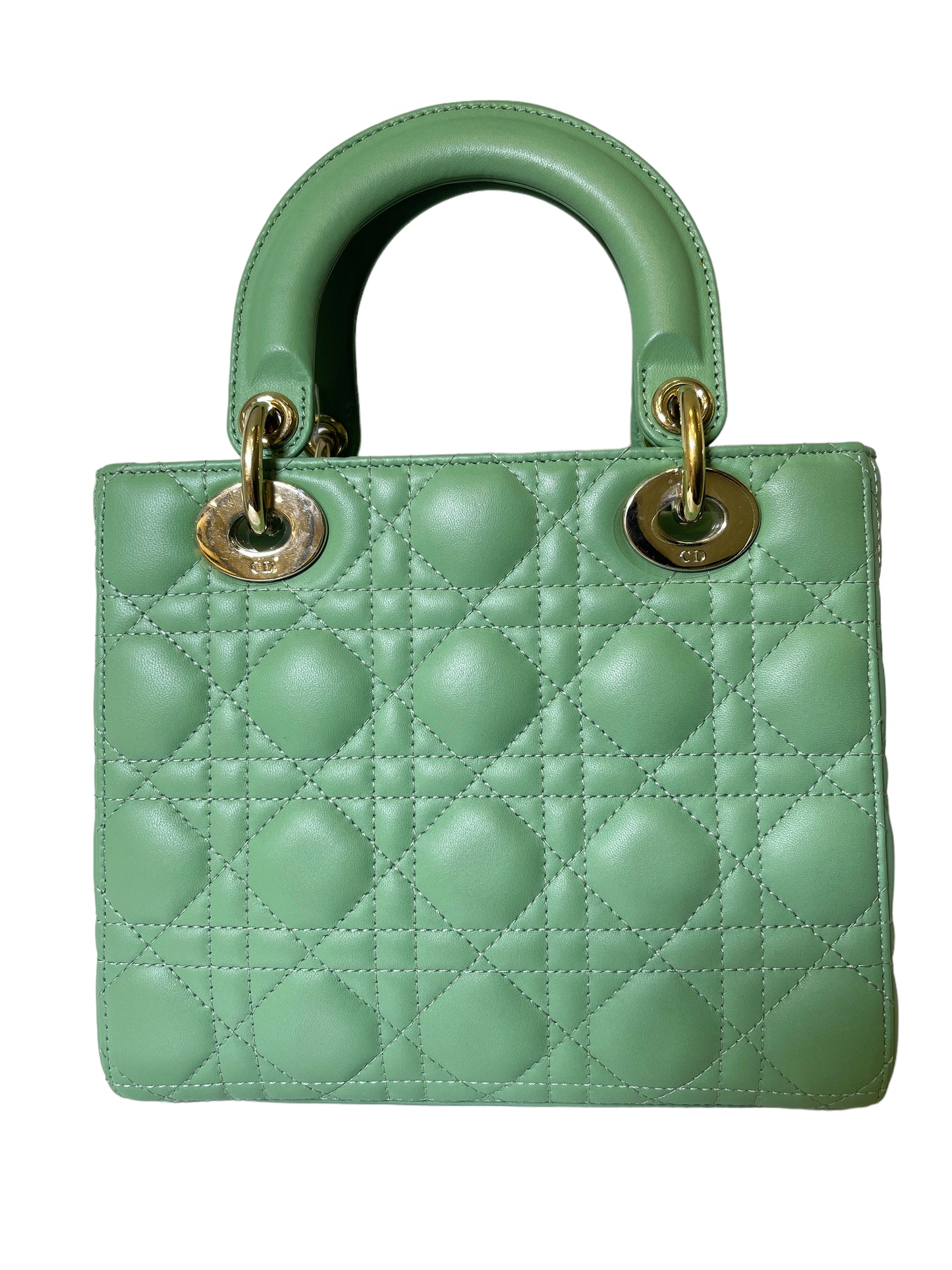 Dior Small Lady Dior ABC  in Green Lambskin and LGHW Enamel Buckle