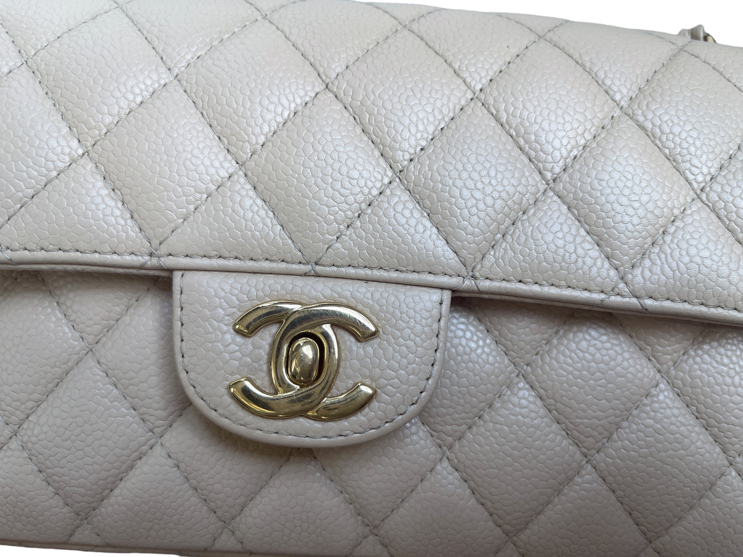 Chanel East West Flap Bag Beige Caviar