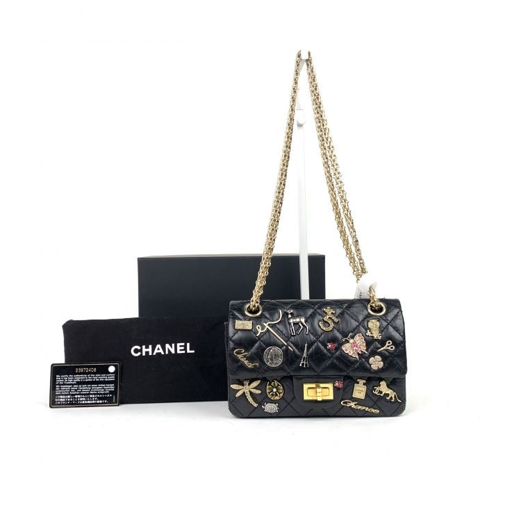 Chanel Black Reissue 2.55 Lucky Charm Bag Size 224