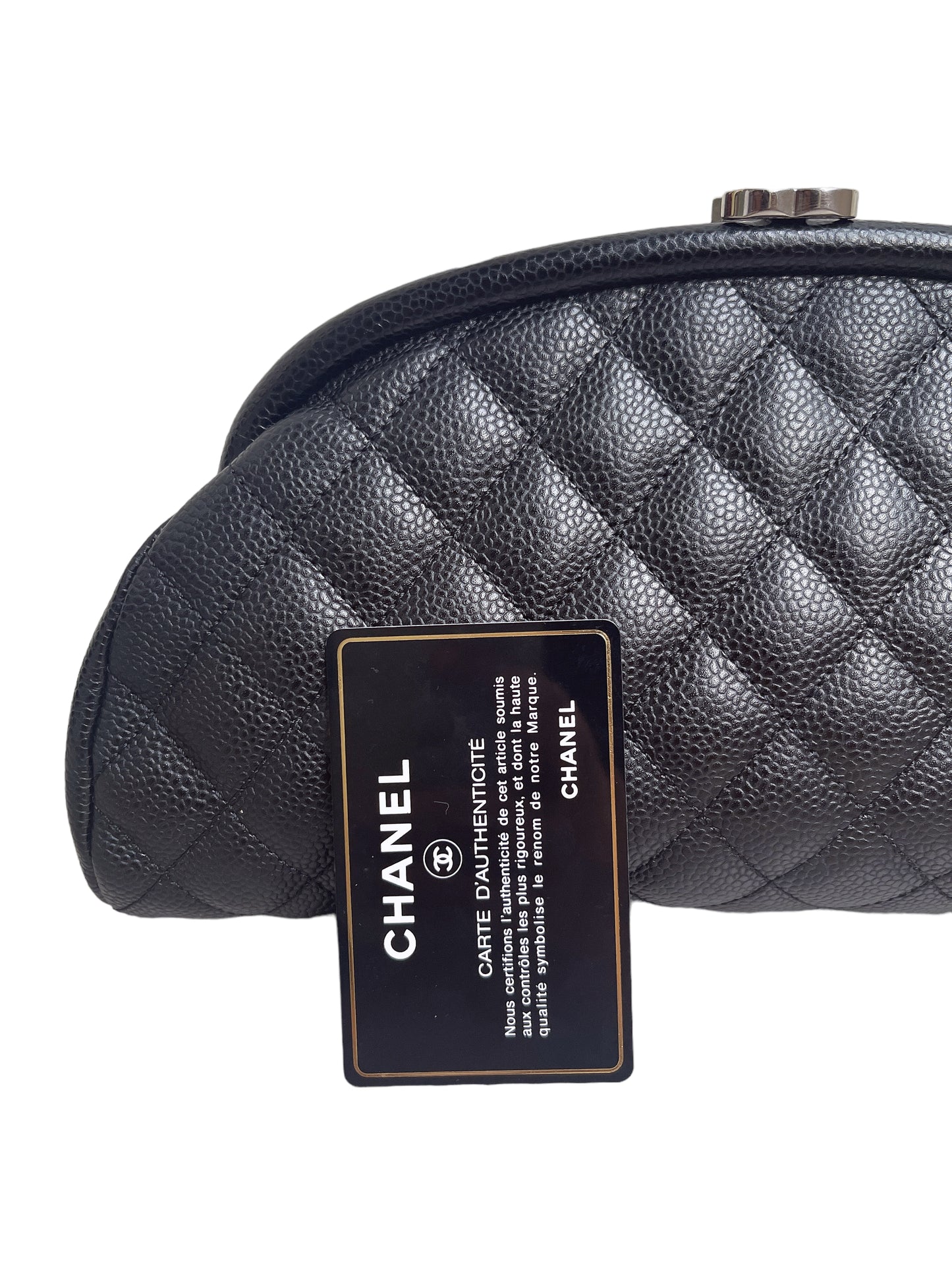 Chanel Timess Clutch Black quilted Caviar Sliver Hardware
