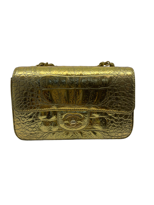 Chanel Flap Bag Metallic Crocodile Emobssed Calfskin Gold-tone Mini Gold