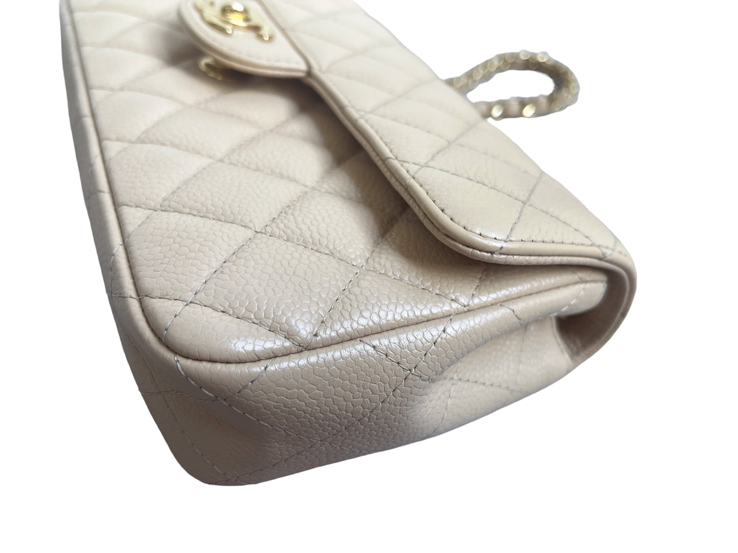 Chanel East West Flap Bag Beige Caviar