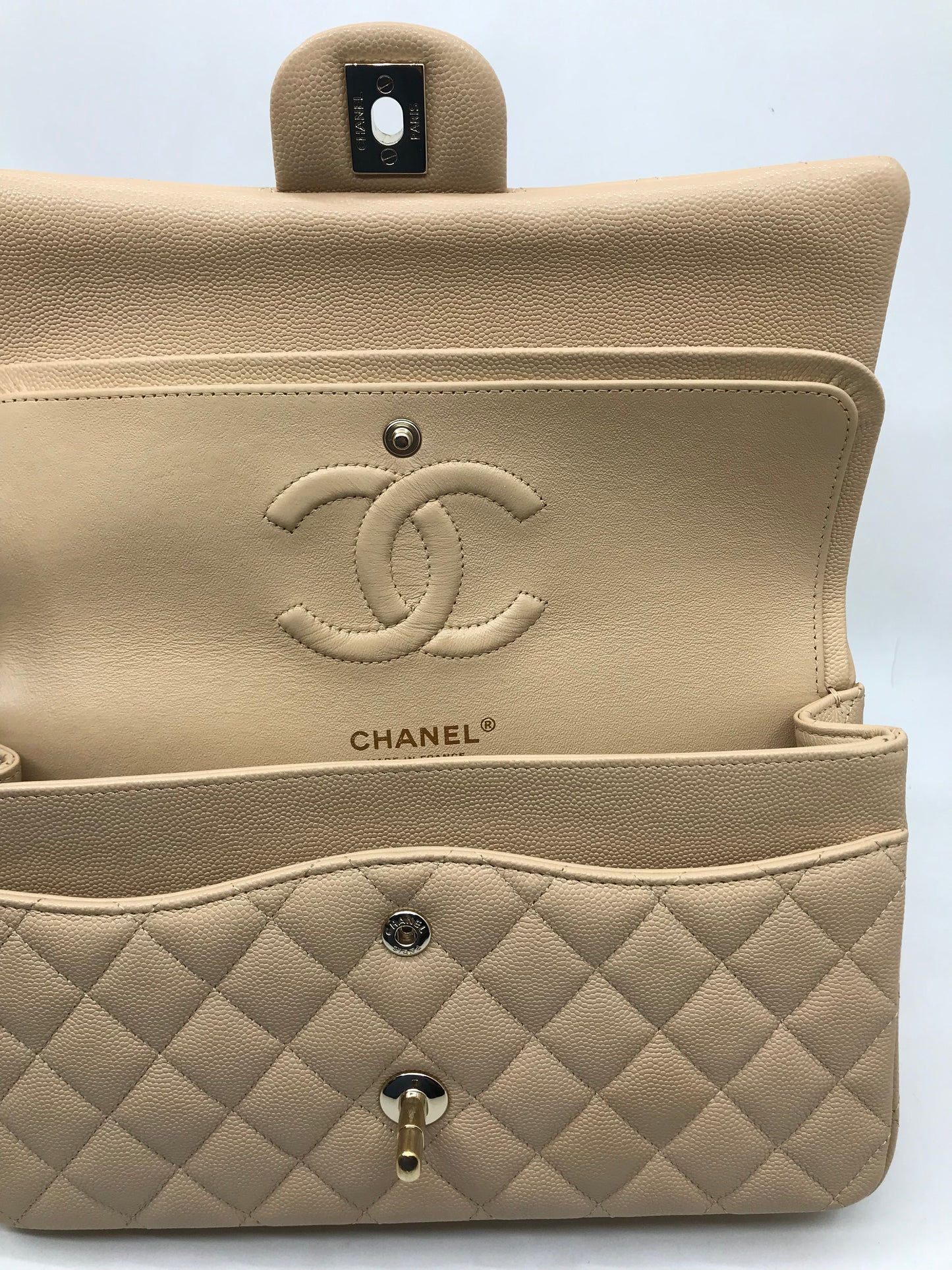 Chanel Shiny Grained 19C LightBeige Medium Flap Bag