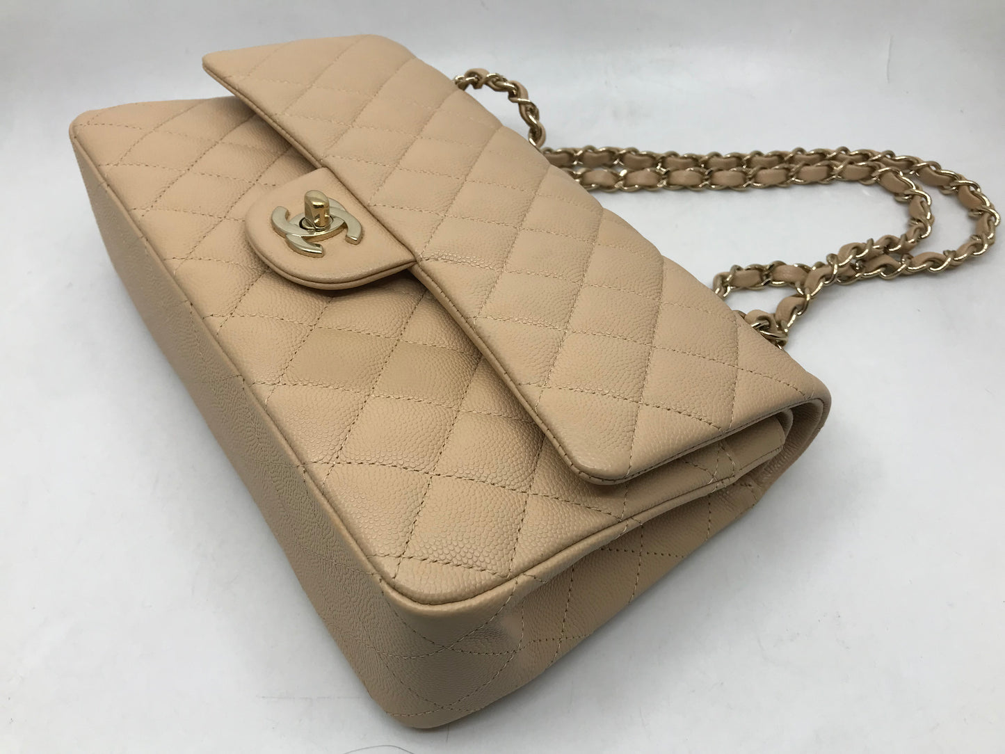 Chanel Shiny Grained 19C LightBeige Medium Flap Bag