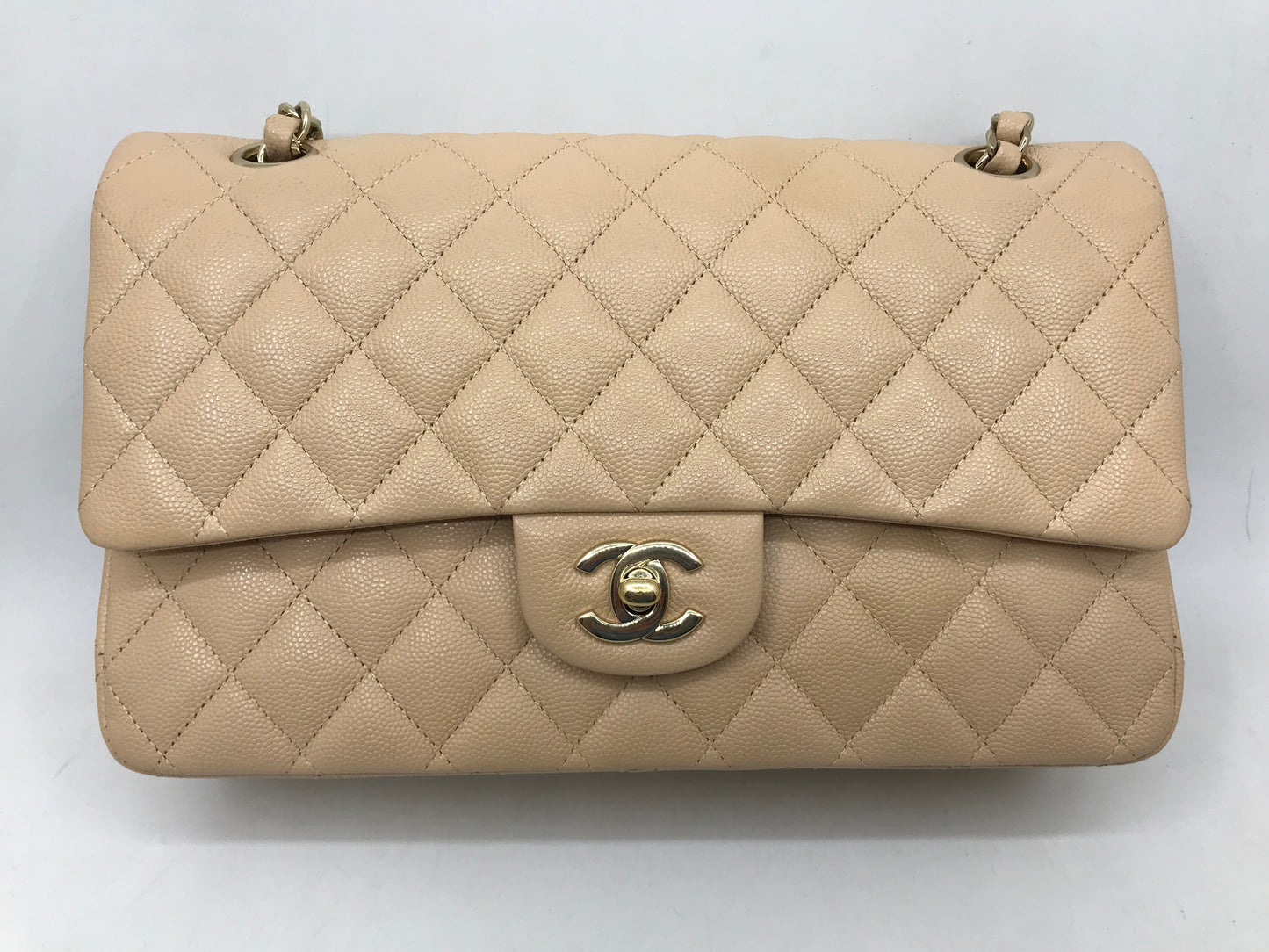 Chanel Shiny Grained 19C LightBeige Medium Flap Bag