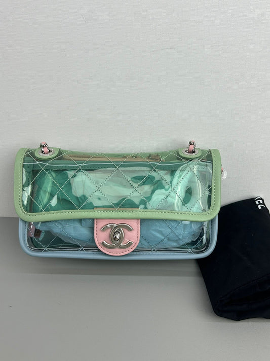 CHANEL
PVC Coco Splash Multicolor Mini Flap Bag Blue Green