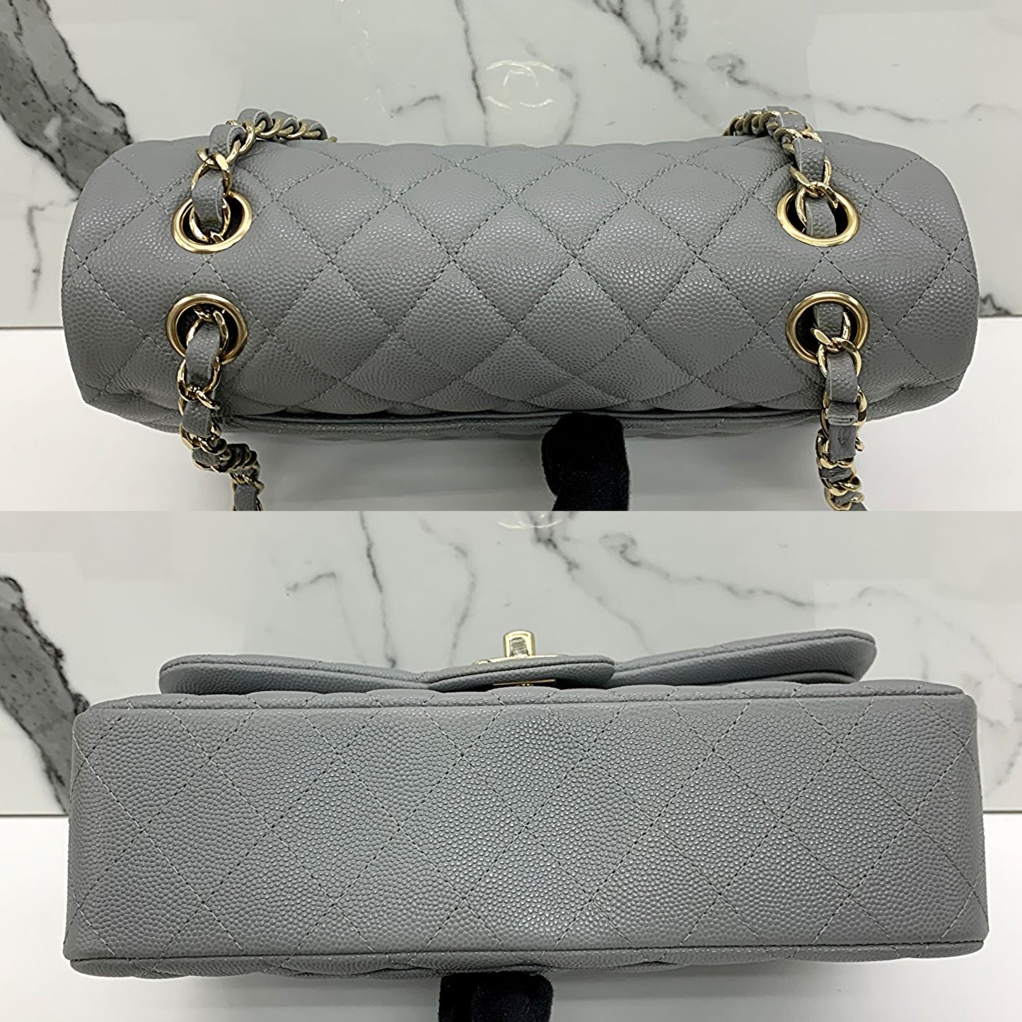 Chanel Classic Small S/M Quilted Flap Grey Caviar Gold Hardware 20C