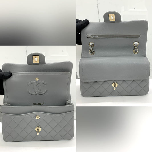 Chanel Classic Small S/M Quilted Flap Grey Caviar Gold Hardware 20C