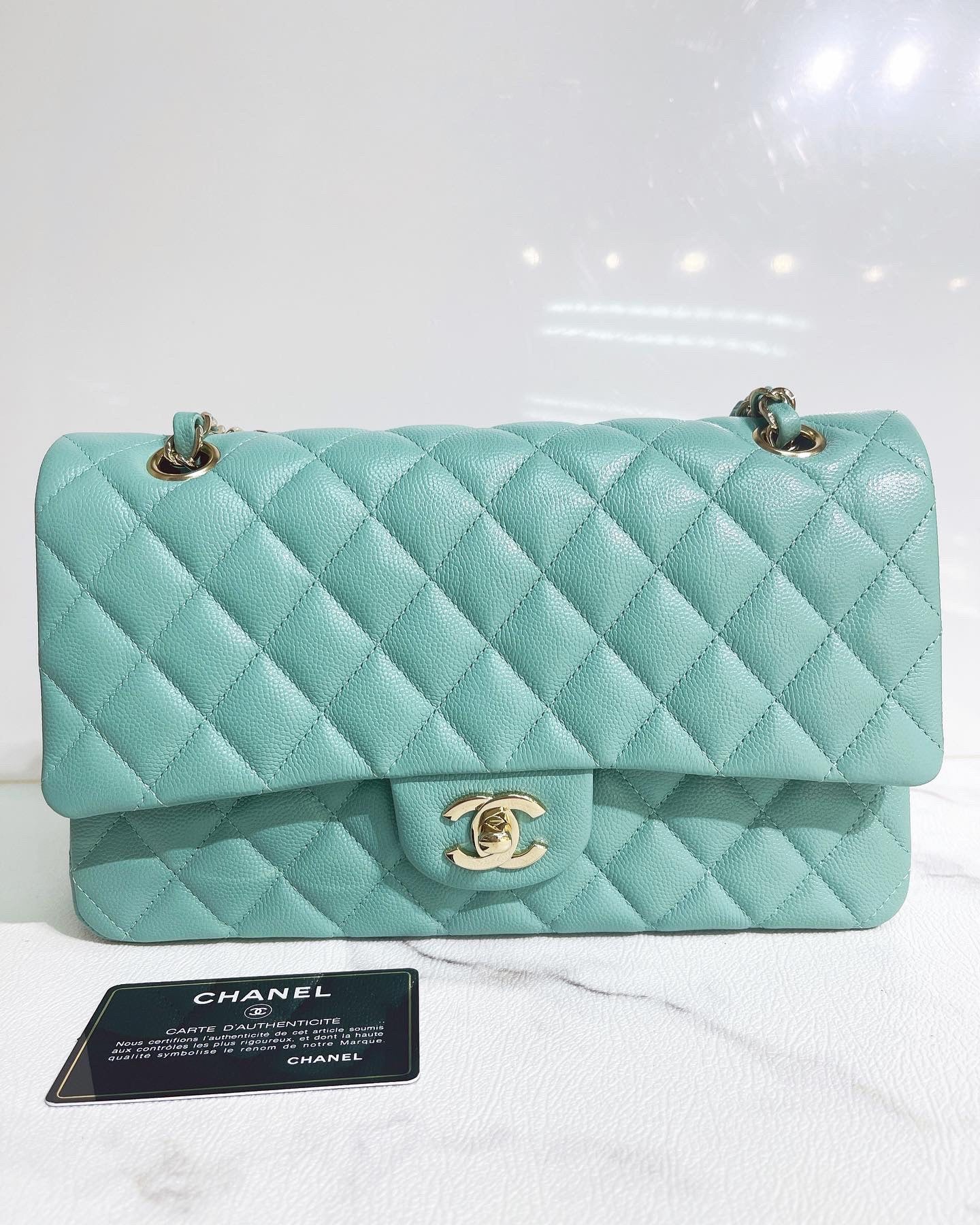 Chanel 21S Green Medium caviar leather with light gold-tone hardware