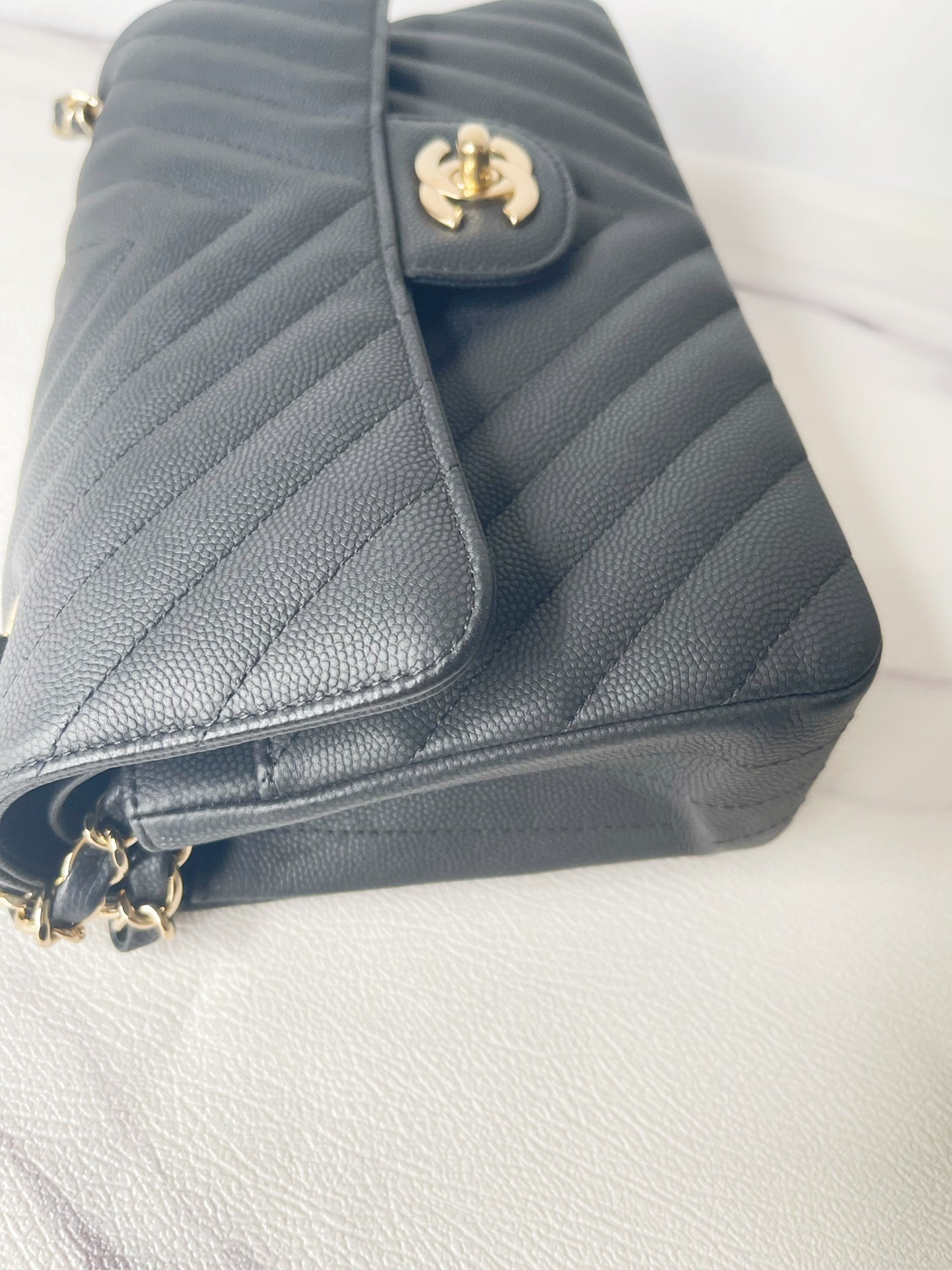 Chanel 19S Classic Small Double Flap Black Matte Chevron Caviar