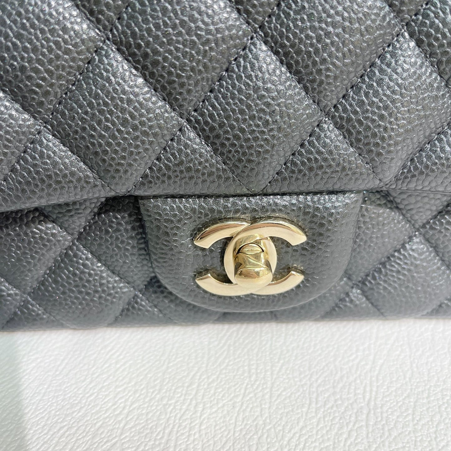 Chanel Quilted Mini Rectangular Flap Dark Grey Caviar Gold Hardware 18S
