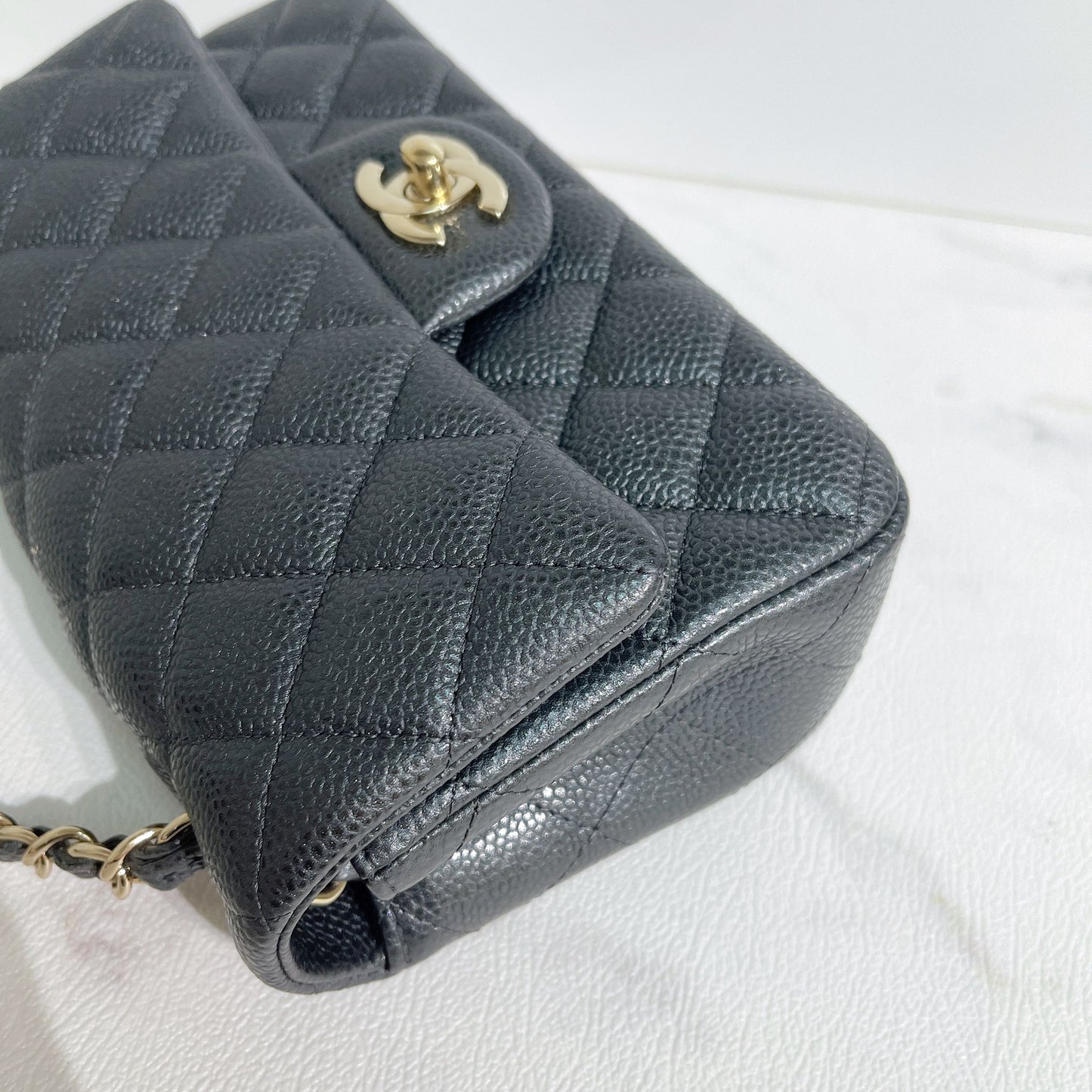 Chanel Quilted Mini Rectangular Flap Dark Grey Caviar Gold Hardware 18S