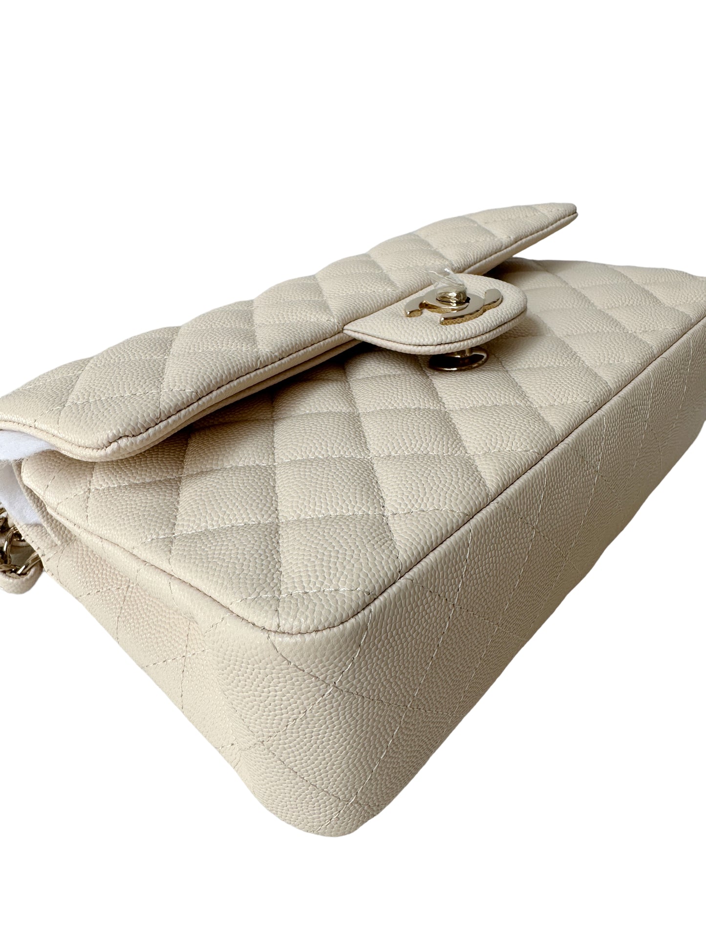 Chanel Classic Small Flap 20C Ivory Light Beige Quilted Caviar With Light Gold Hardware