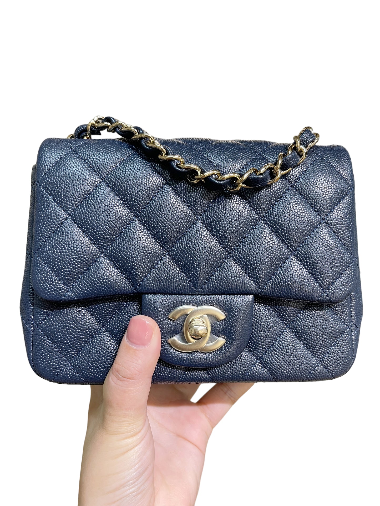 Chanel 18B Navy Blue Mini Square LGHW