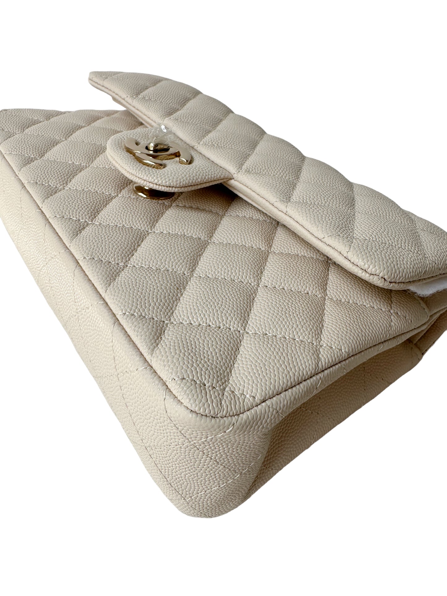 Chanel Classic Small Flap 20C Ivory Light Beige Quilted Caviar With Light Gold Hardware