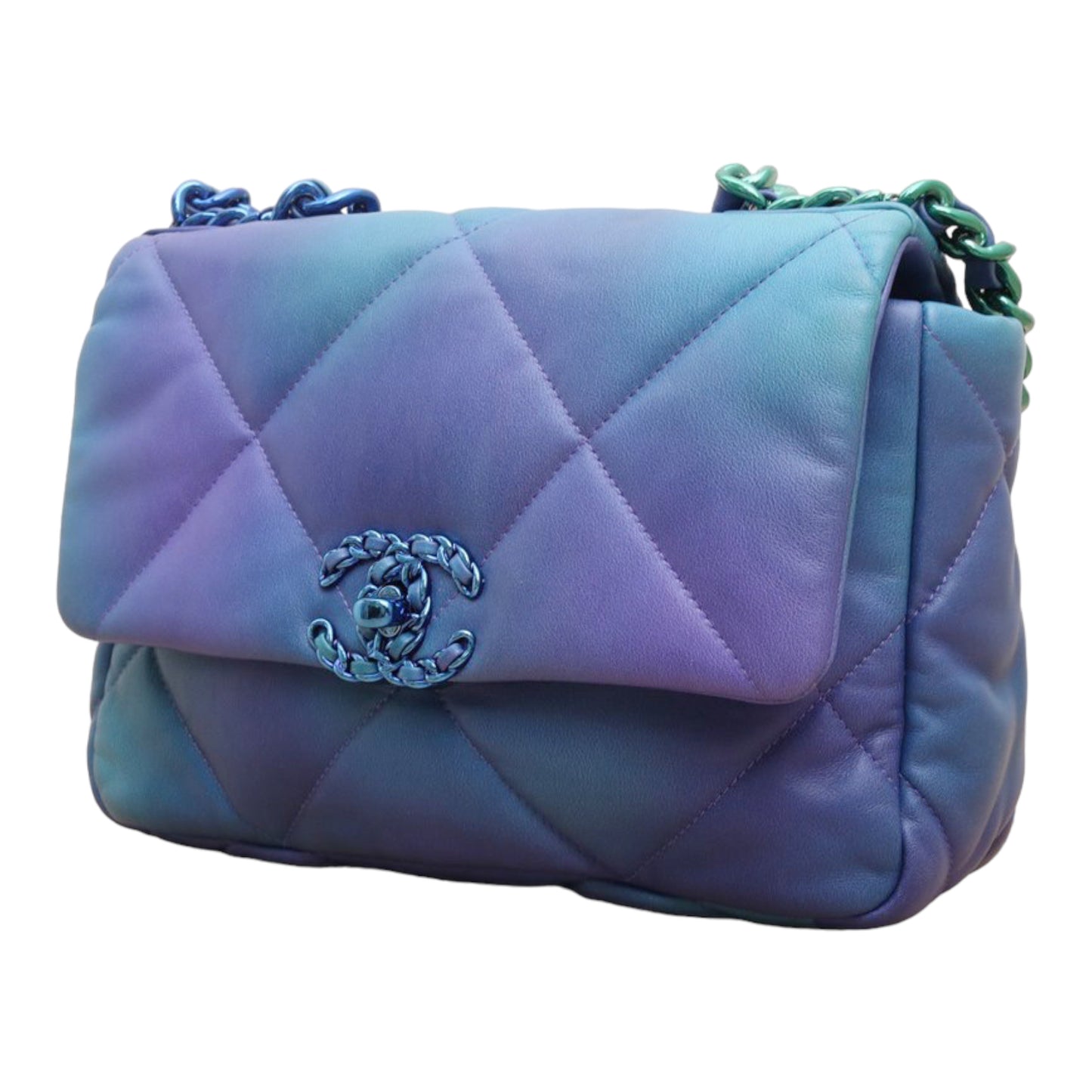 Chanel 19 Small in 21P Tie & Dye Calfskin and Shiny Blue and Purple Lacquered HW