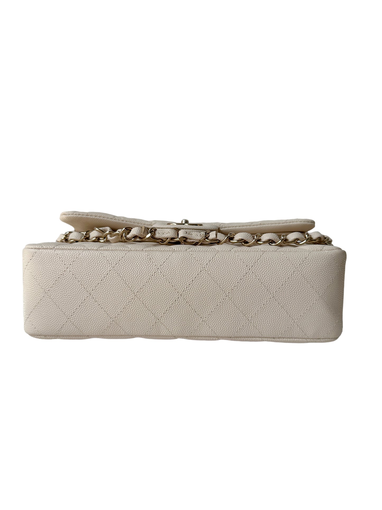 Chanel Classic Small Flap 20C Ivory Light Beige Quilted Caviar With Light Gold Hardware