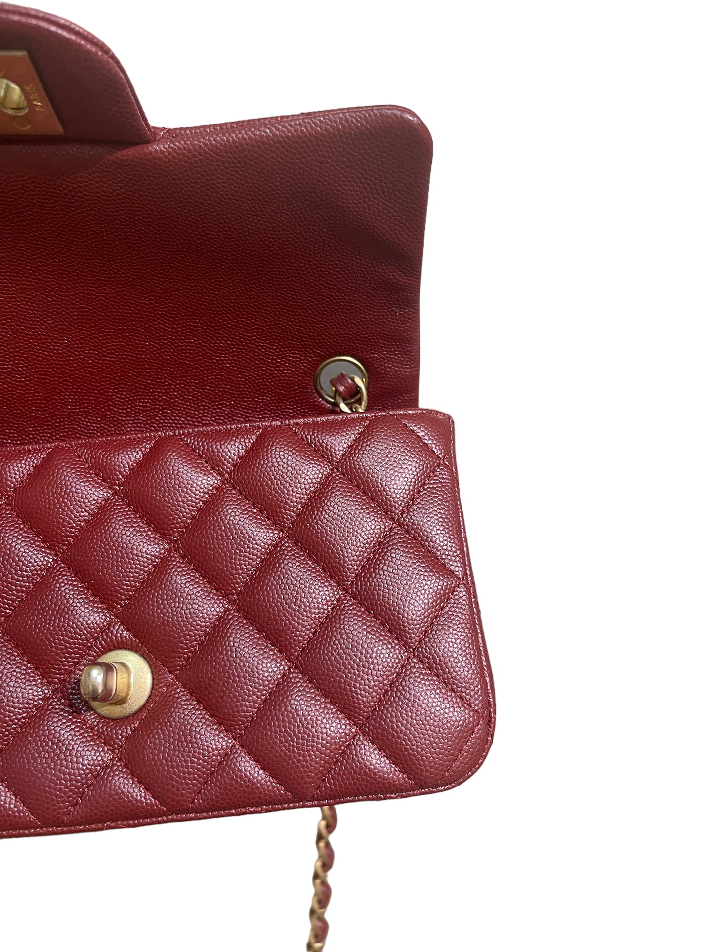 Chanel Classic Mini Rectangular 18C Iridescent Burgundy Quilted Caviar with brushed gold hardware