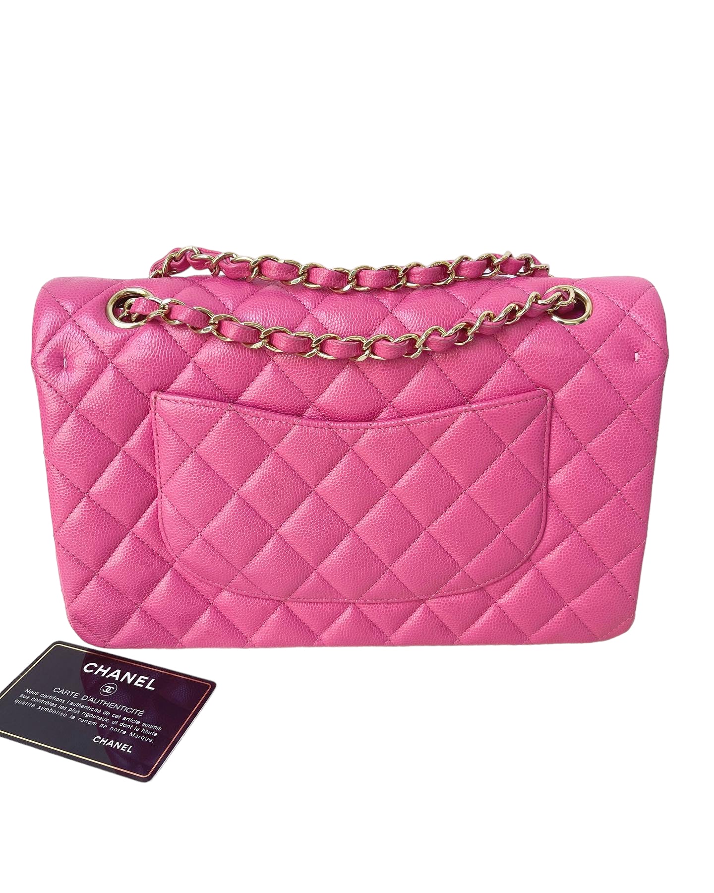 Classic Medium Double Flap 19C Pink Quilted Caviar With Light Gold Hardware