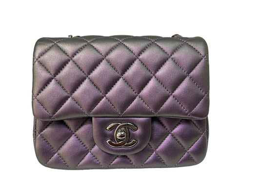 Chanel Quilted Mini Square Iridescent Purple Dark Silver Hardware