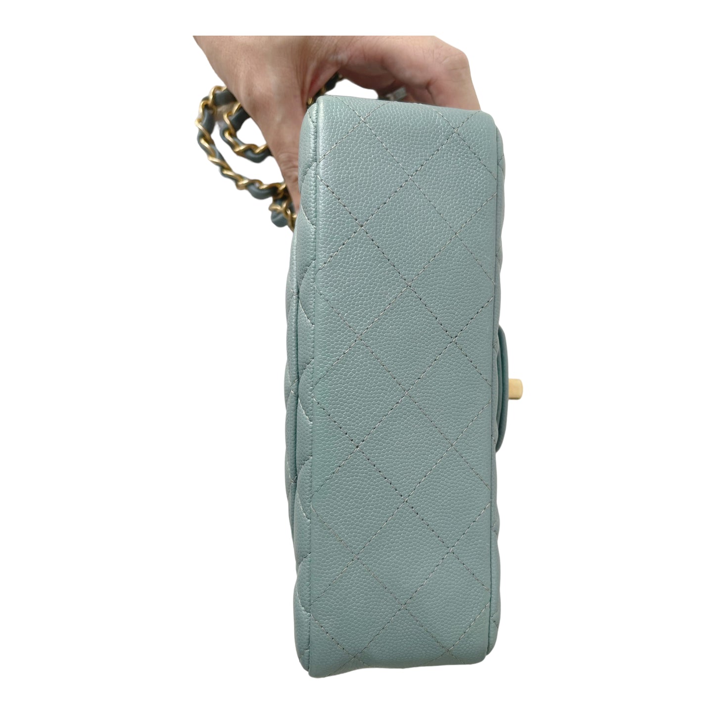 Chanel Quilted Mini Rectangular Flap Iridescent Blue Green Aged Gold Hardware 18C