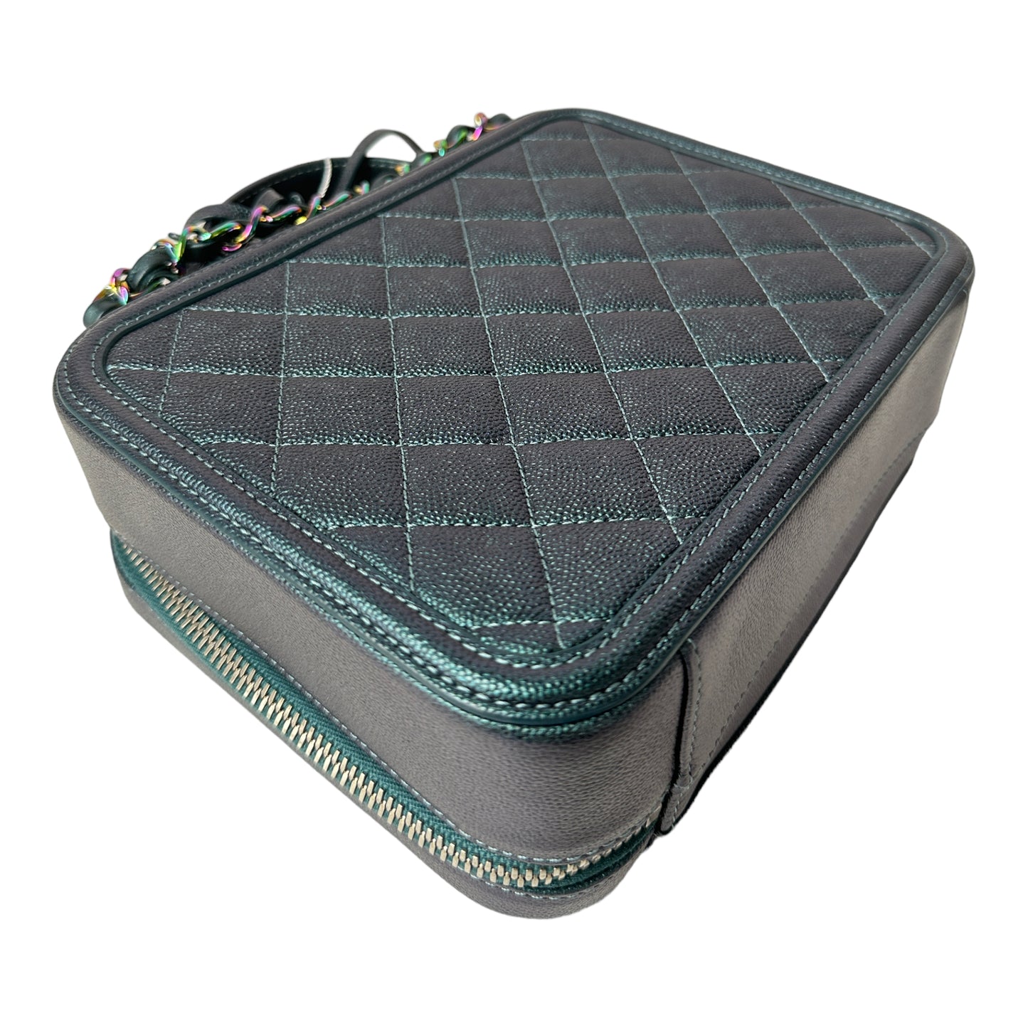 Medium CC Filigree Vanity Case in Dark Turquoise Caviar