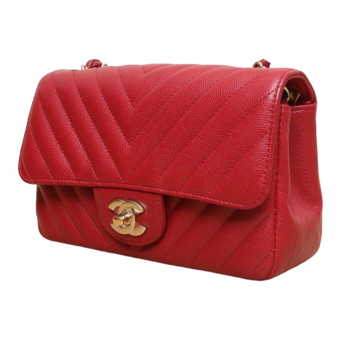 Chanel Mini Rectangle Chevron Red Caviar With GHW