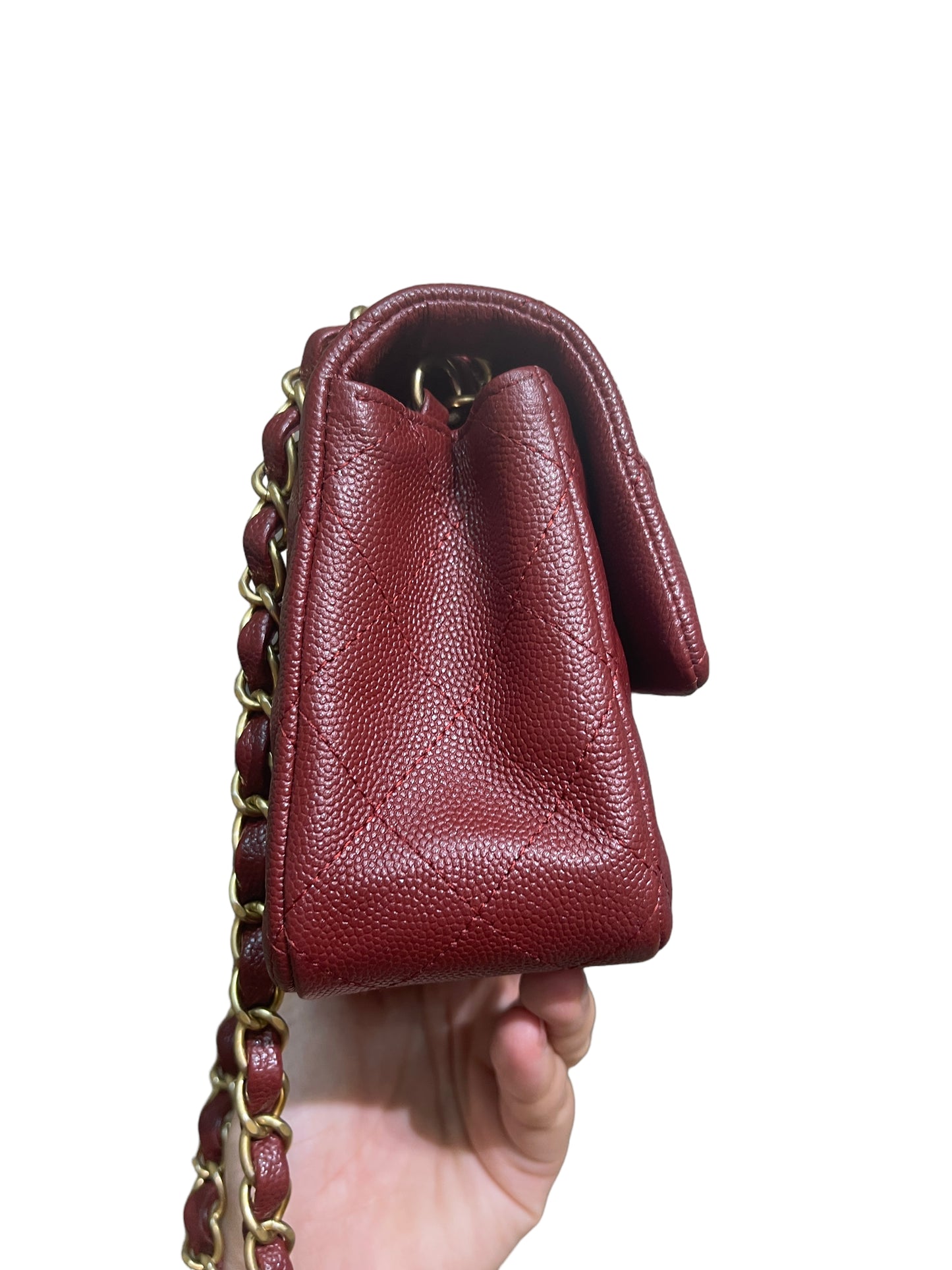 Chanel Classic Mini Rectangular 18C Iridescent Burgundy Quilted Caviar with brushed gold hardware