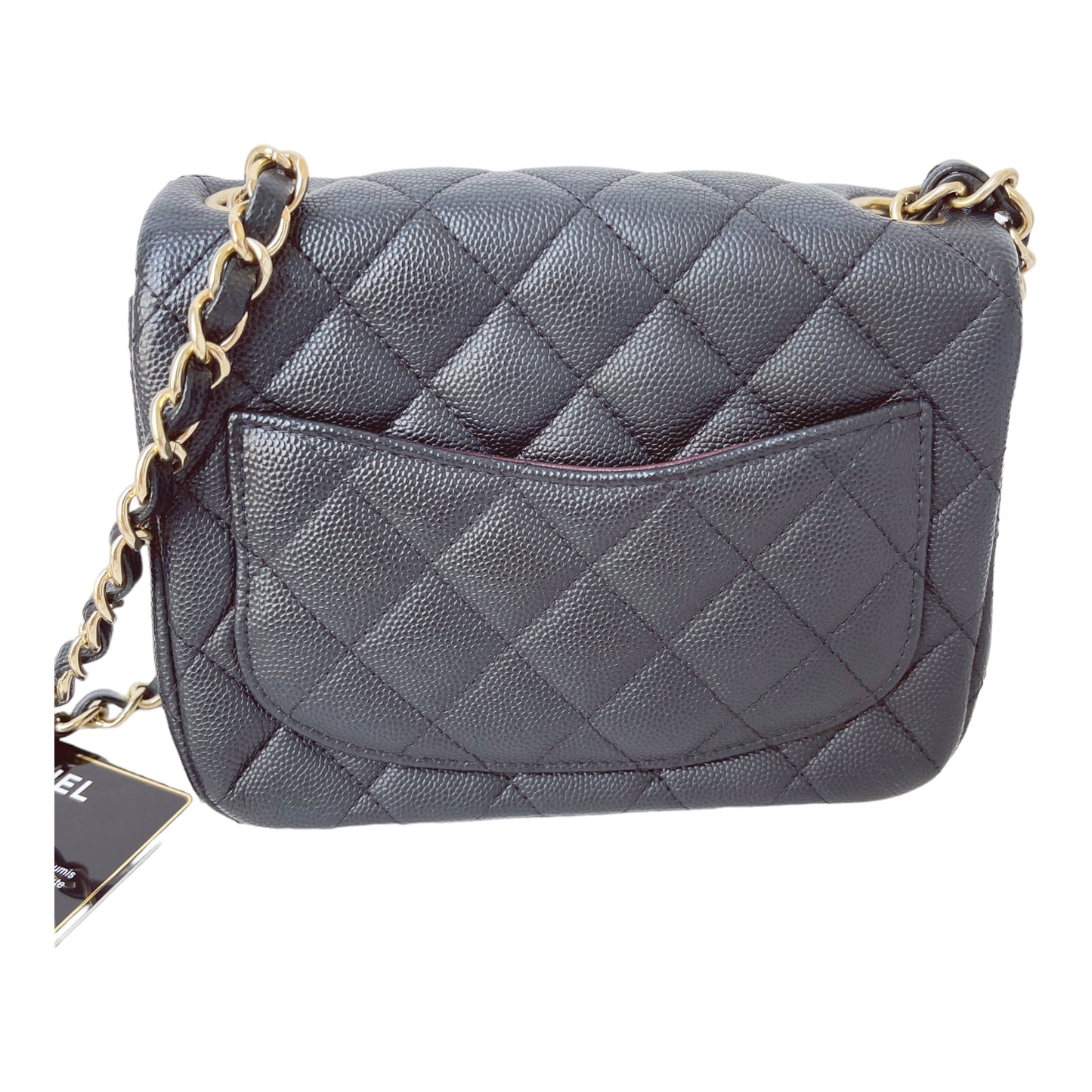 Chanel Quilted Mini Square Flap Black Caviar Gold Hardware 17B