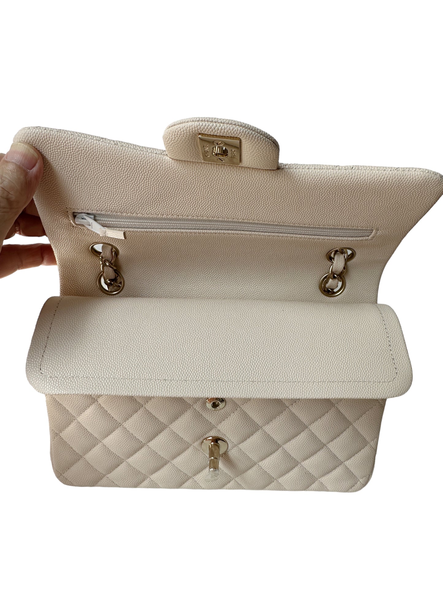 Chanel Classic Small Flap 20C Ivory Light Beige Quilted Caviar With Light Gold Hardware