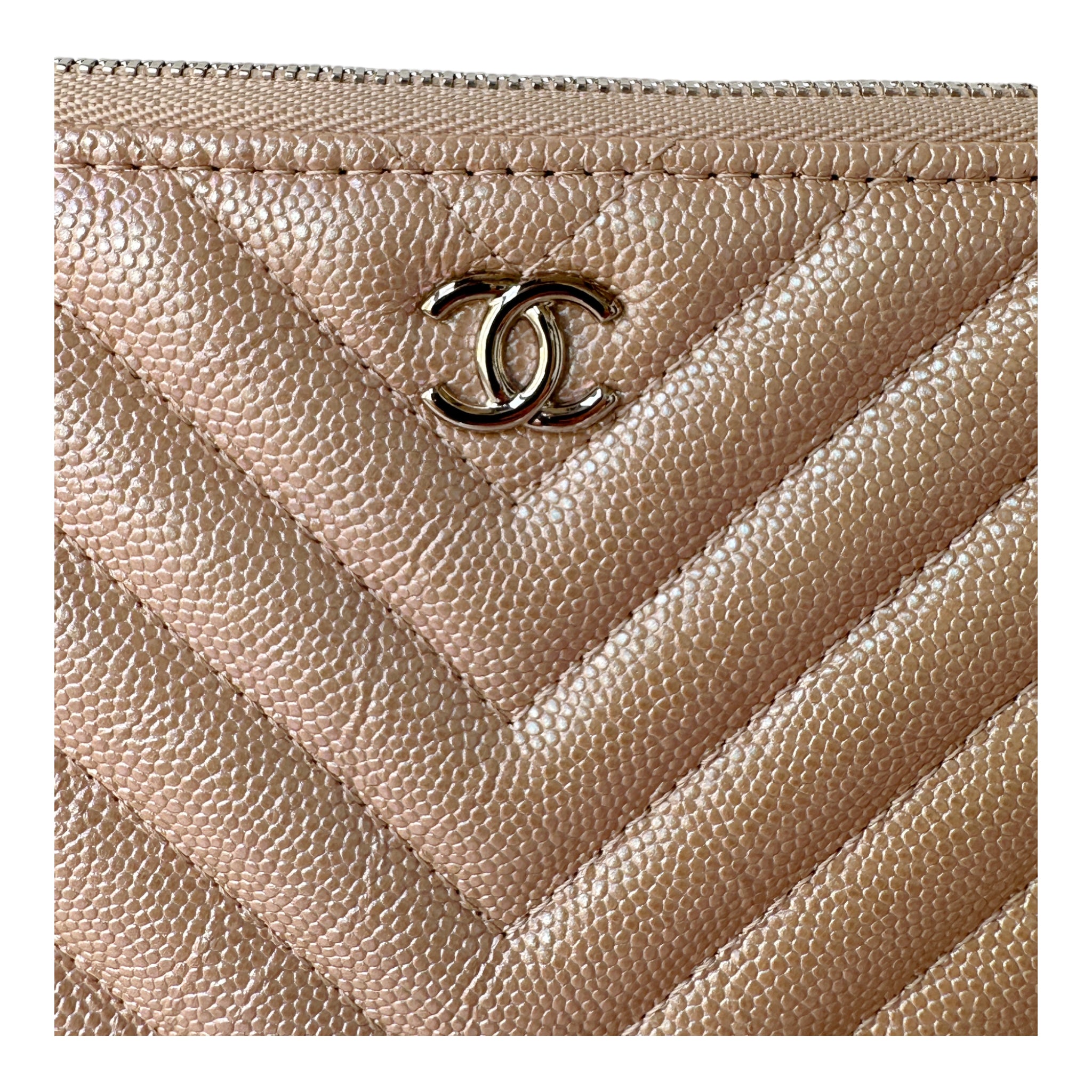 Chanel 17B Rose Gold Caviar Chevron Large O Case Jemeryluxury