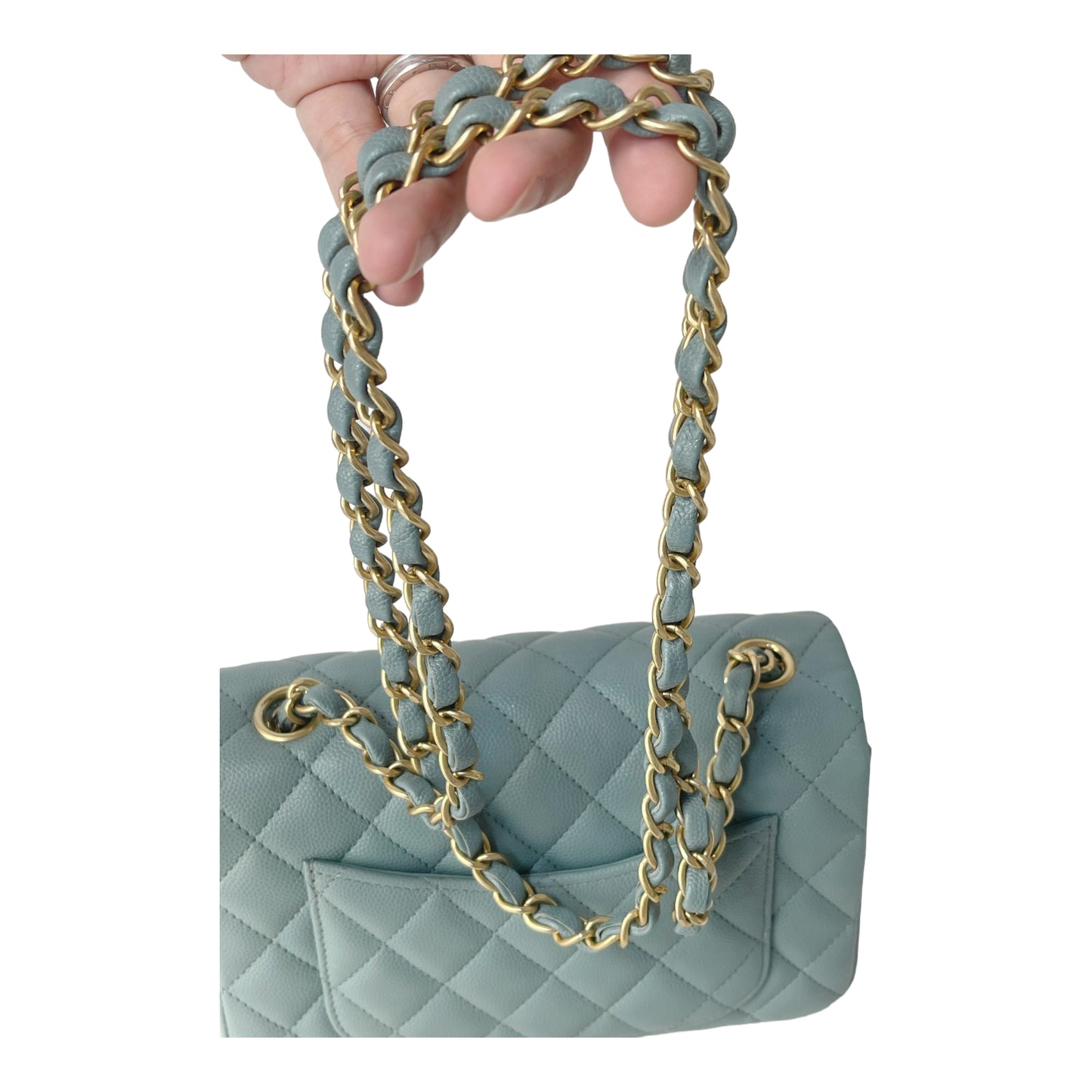 Chanel Quilted Mini Rectangular Flap Iridescent Blue Green Aged Gold Hardware 18C