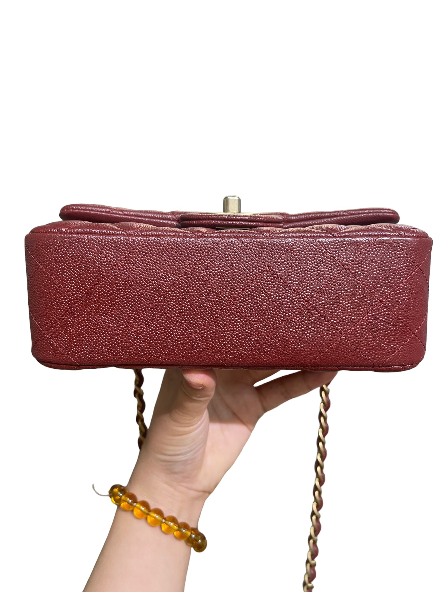 Chanel Classic Mini Rectangular 18C Iridescent Burgundy Quilted Caviar with brushed gold hardware