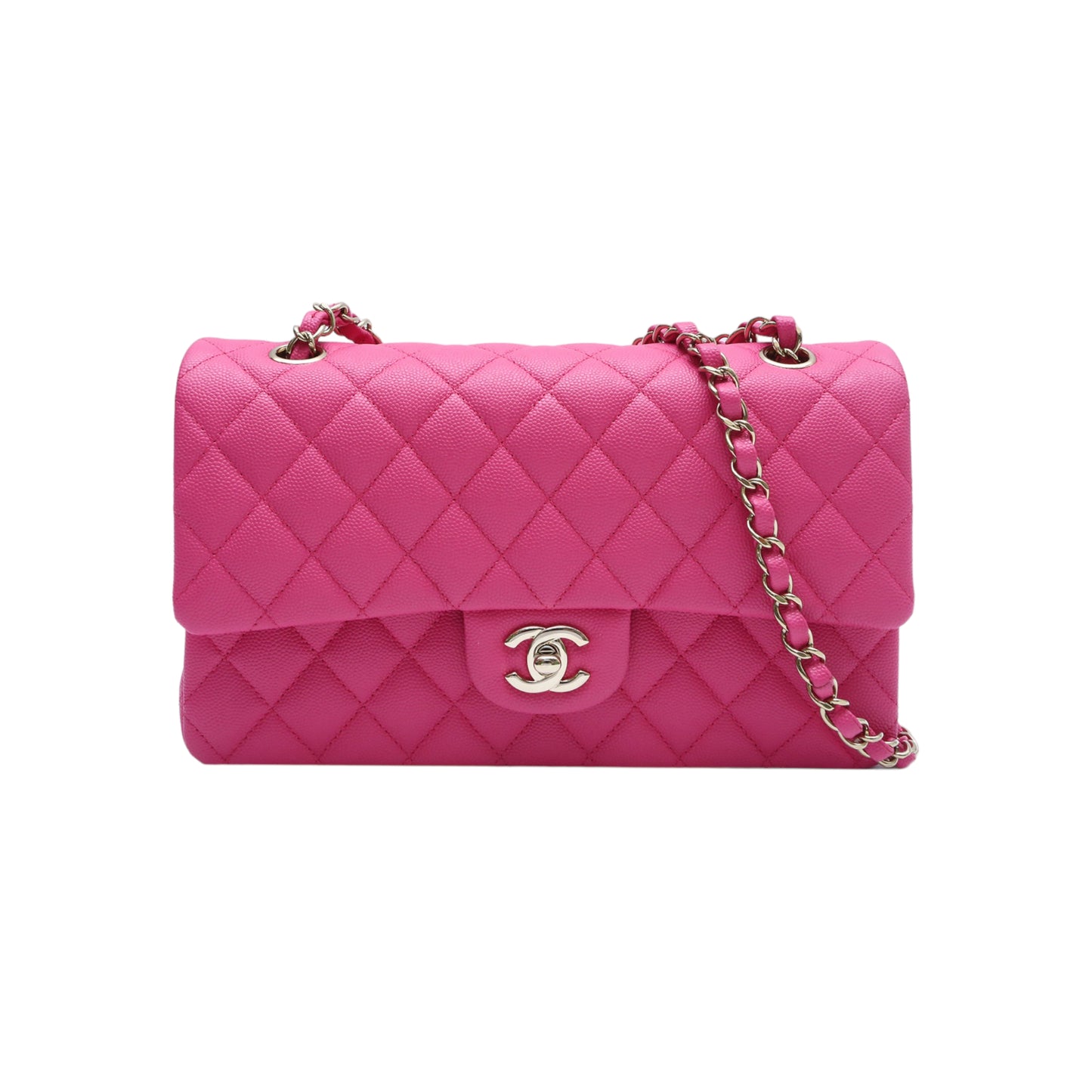 Chanel Classic Medium Double Flap 22P Hot Pink Caviar Leather with Gold Hardware