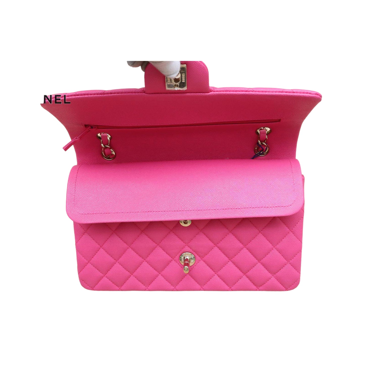 Chanel Classic Medium Double Flap 22P Hot Pink Caviar Leather with Gold Hardware