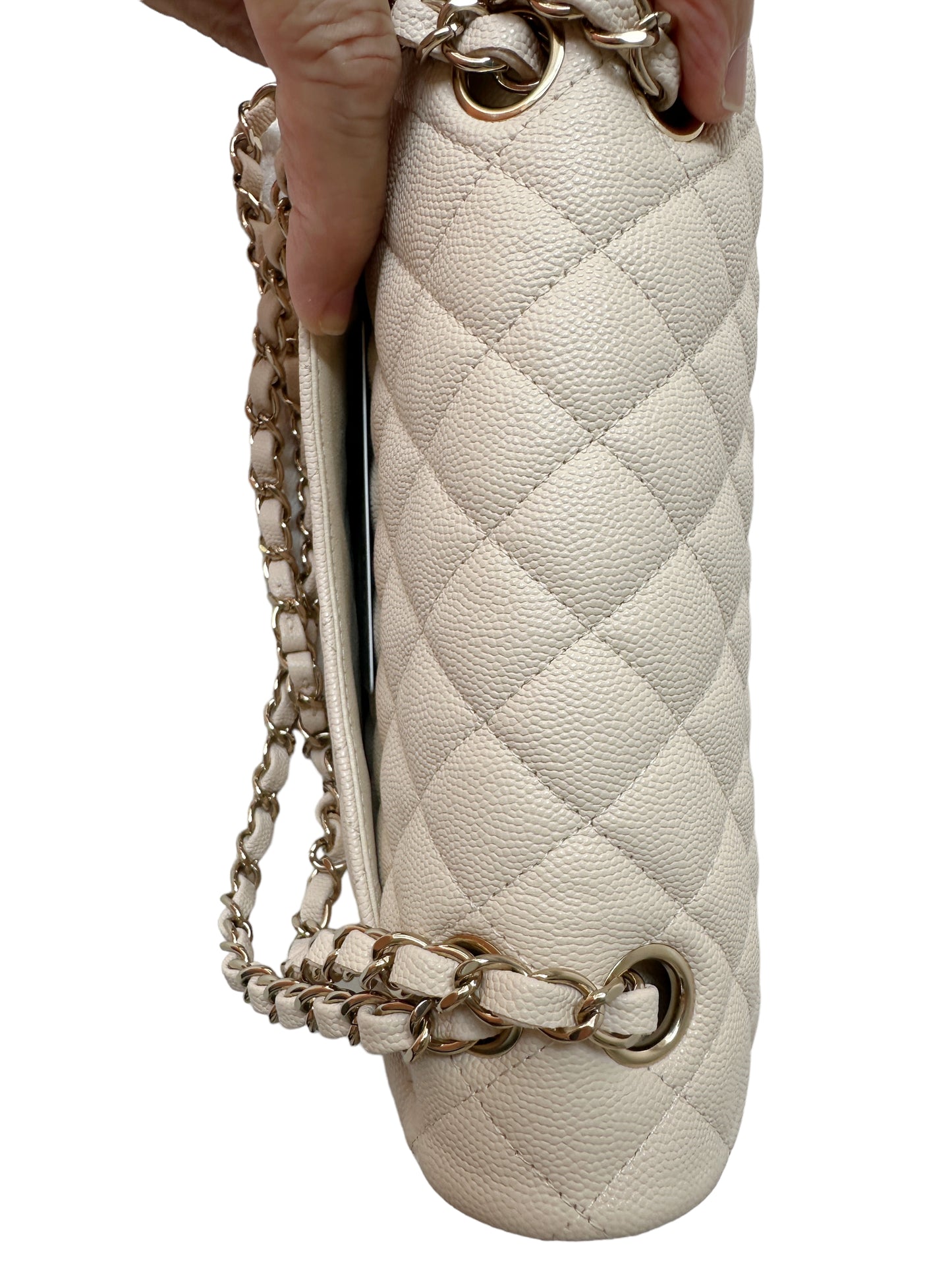 Chanel Classic Small Flap 20C Ivory Light Beige Quilted Caviar With Light Gold Hardware