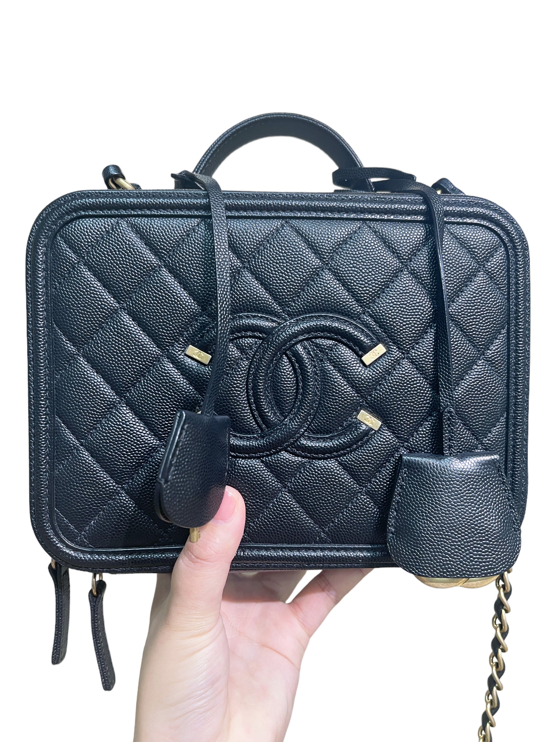 Chanel Black Vanity Case Medium Size GoldHardwere