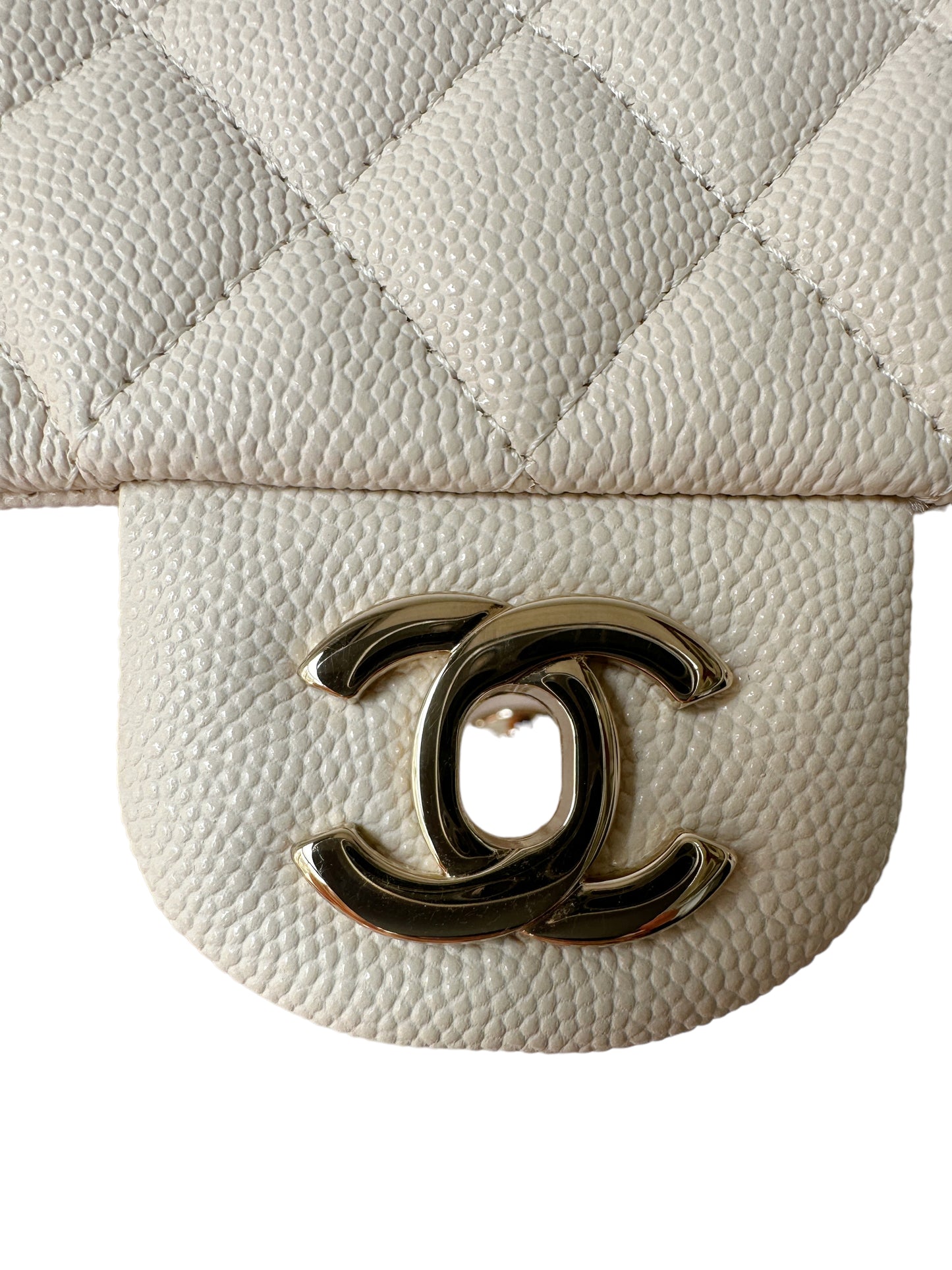 Chanel Classic Small Flap 20C Ivory Light Beige Quilted Caviar With Light Gold Hardware