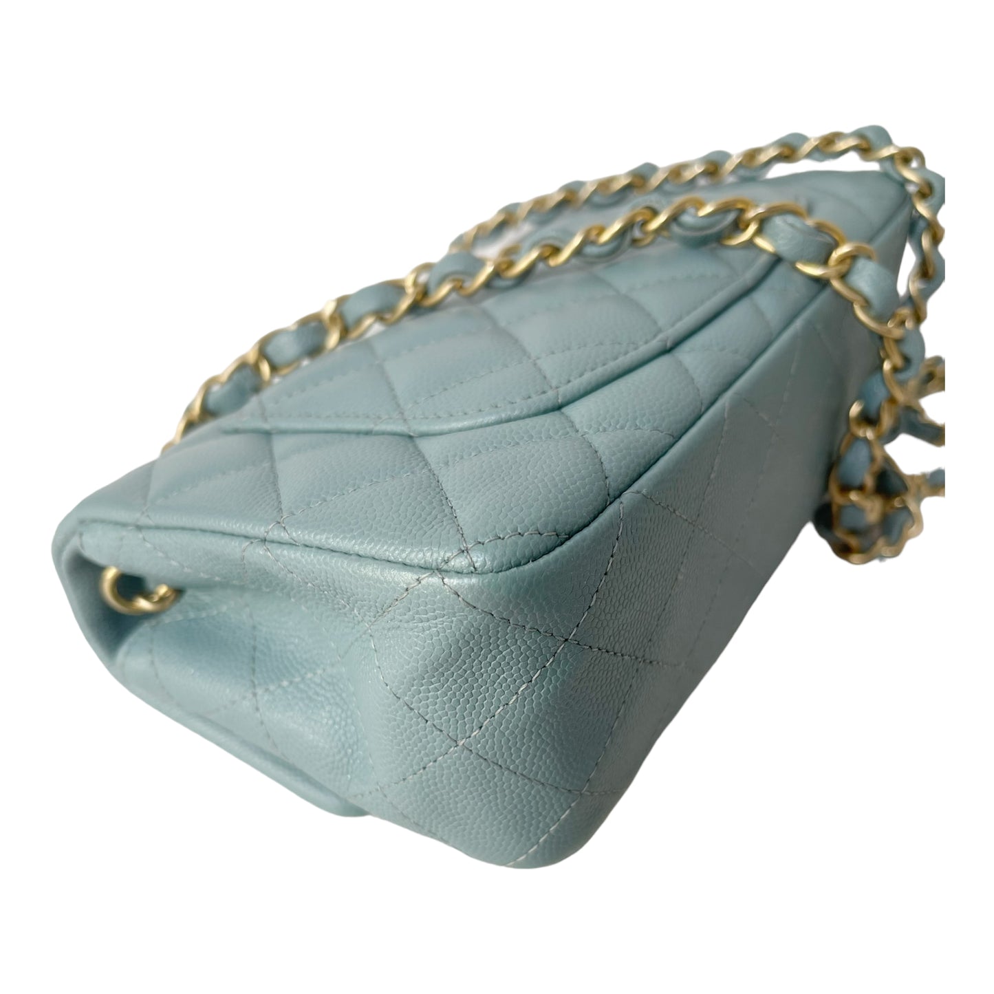 Chanel Quilted Mini Rectangular Flap Iridescent Blue Green Aged Gold Hardware 18C