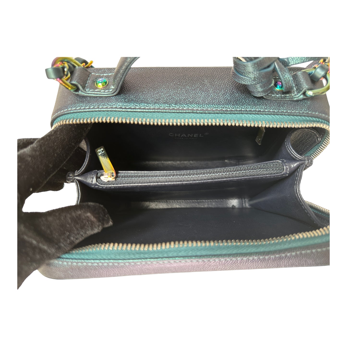 Medium CC Filigree Vanity Case in Dark Turquoise Caviar