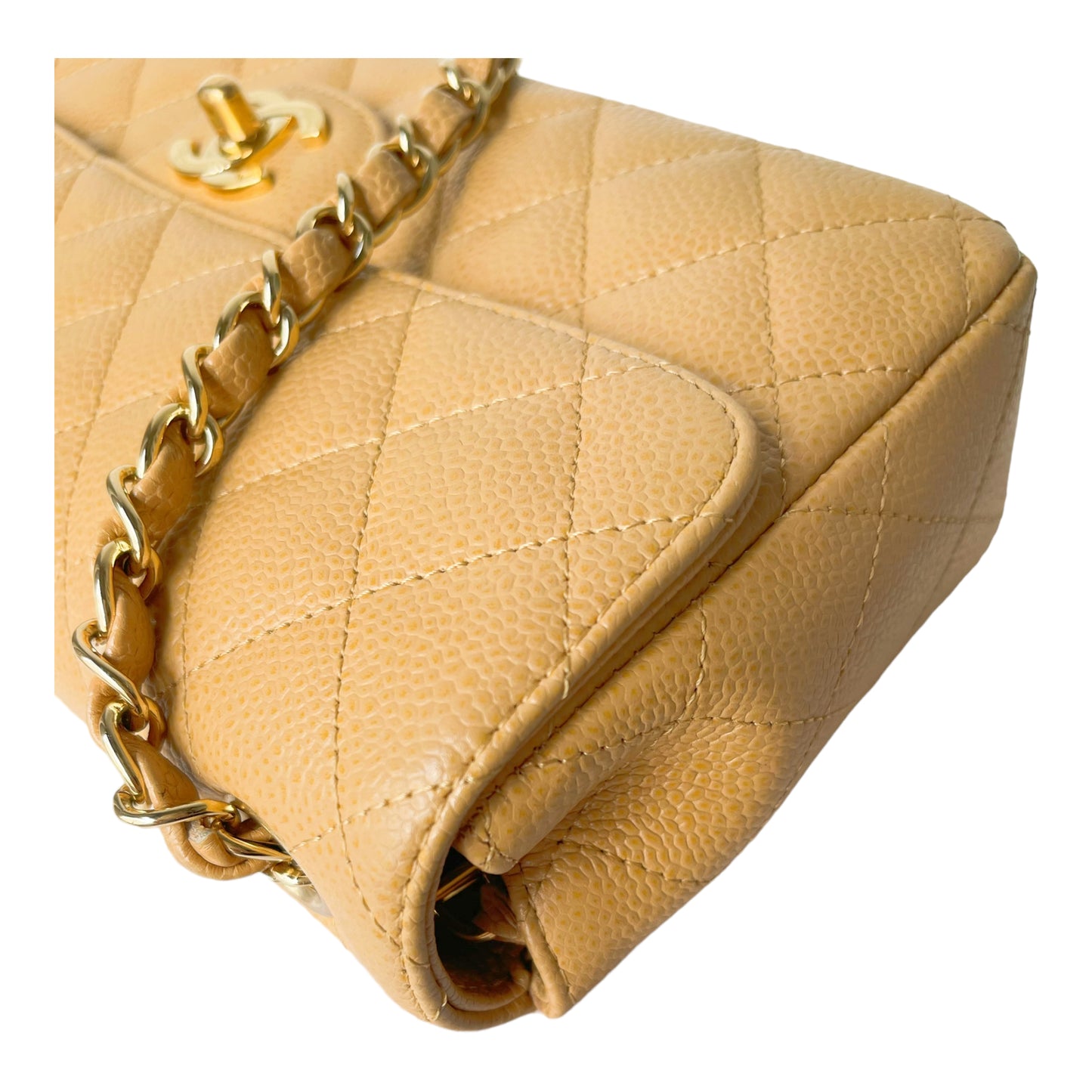 Chanel Quilted East West Flap Dark Beige Caviar Gold Hardware