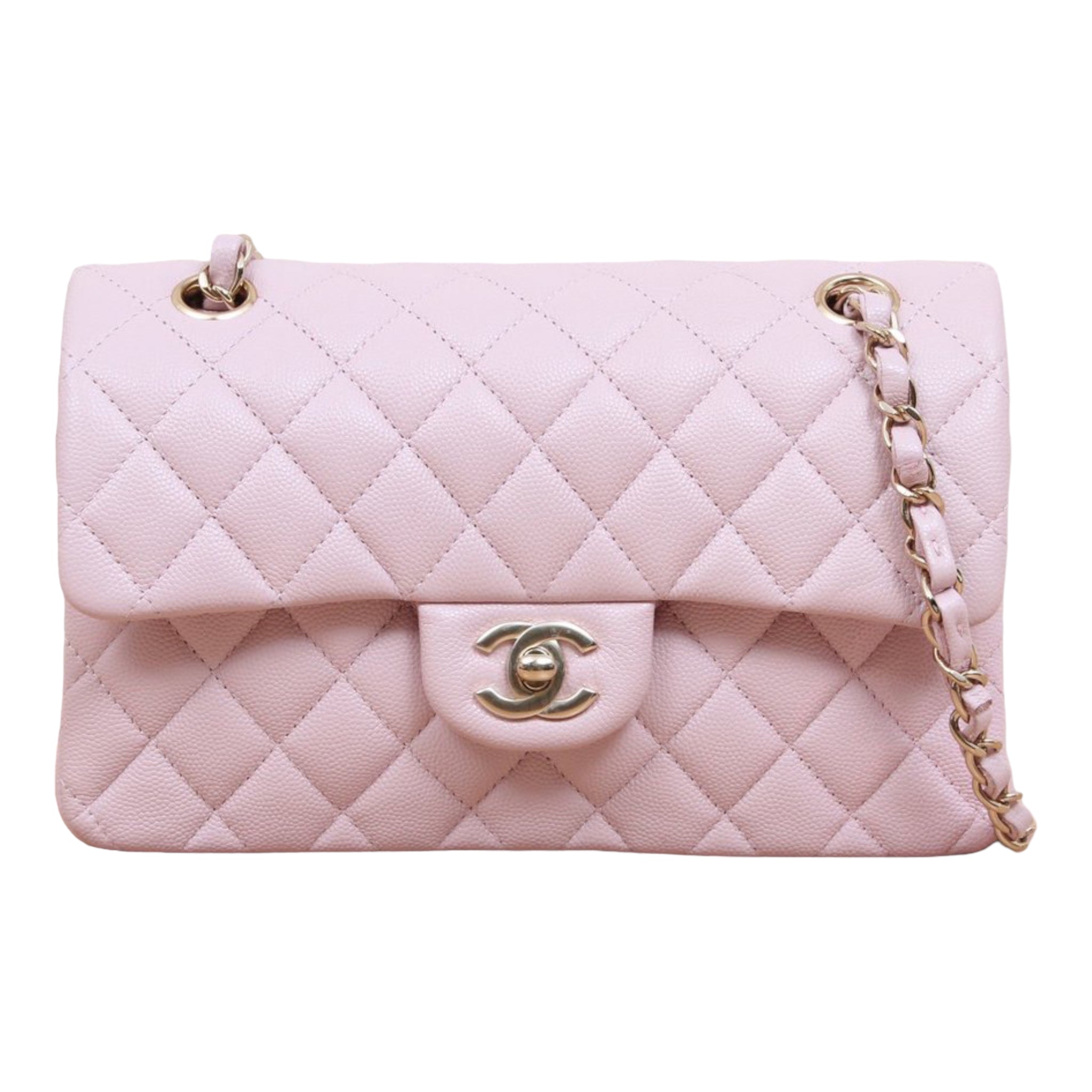 Chanel Classic Medium Double Flap 21S Rose Clair/Light Pink Quilted Caviar  with light gold hardware