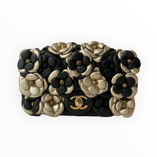 Chanel CC Camellia Flap Bag Embellished Sheepskin Mini