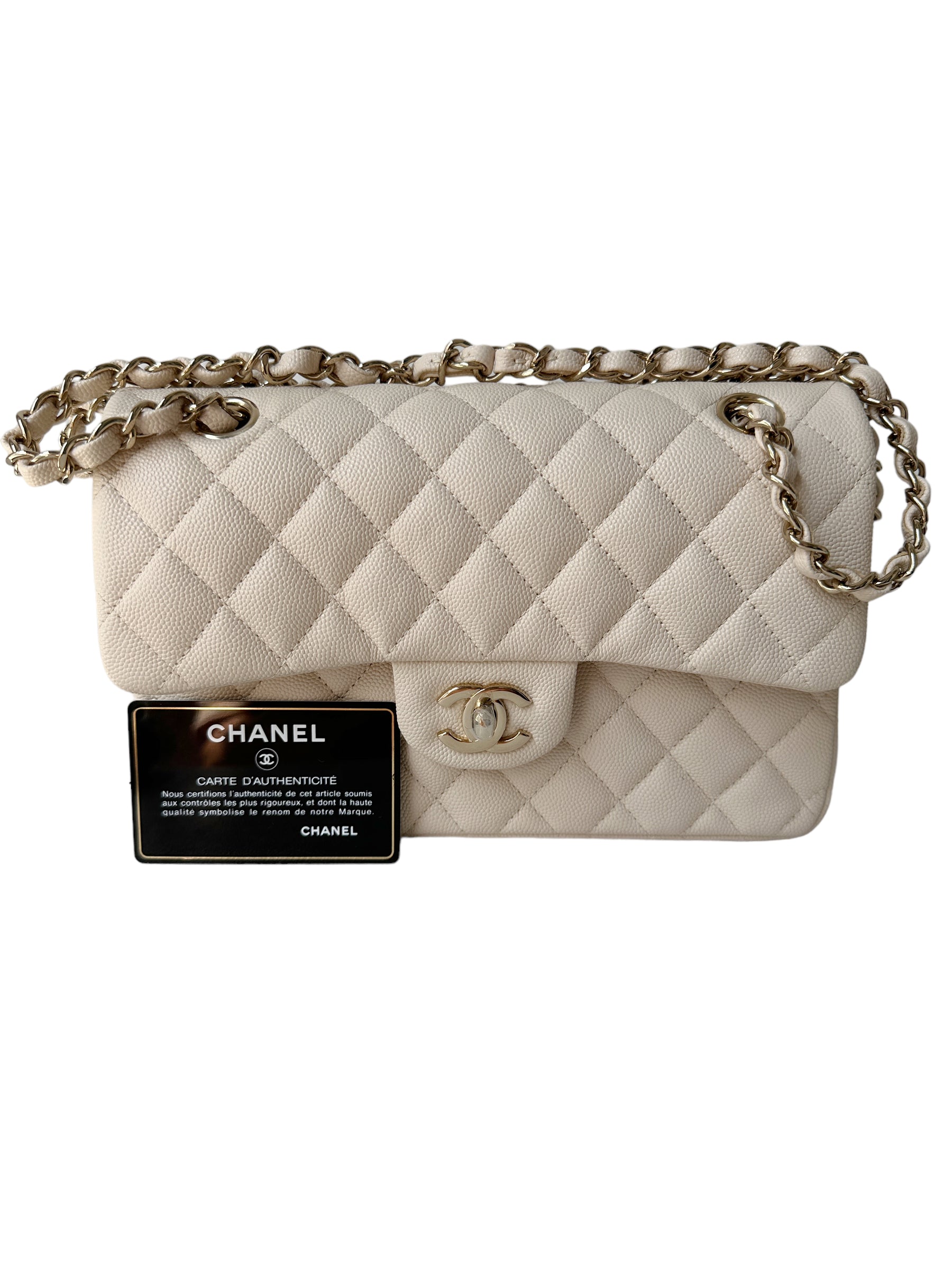 Chanel Classic Small Flap 20C Ivory Light Beige Quilted Caviar