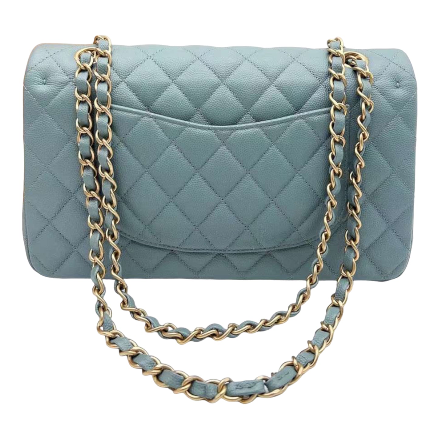 CHANEL 18C Iridescent Blue Caviar Flap Bag Brushed Gold Hardware