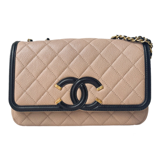 Chanel filigree Beige Black Small