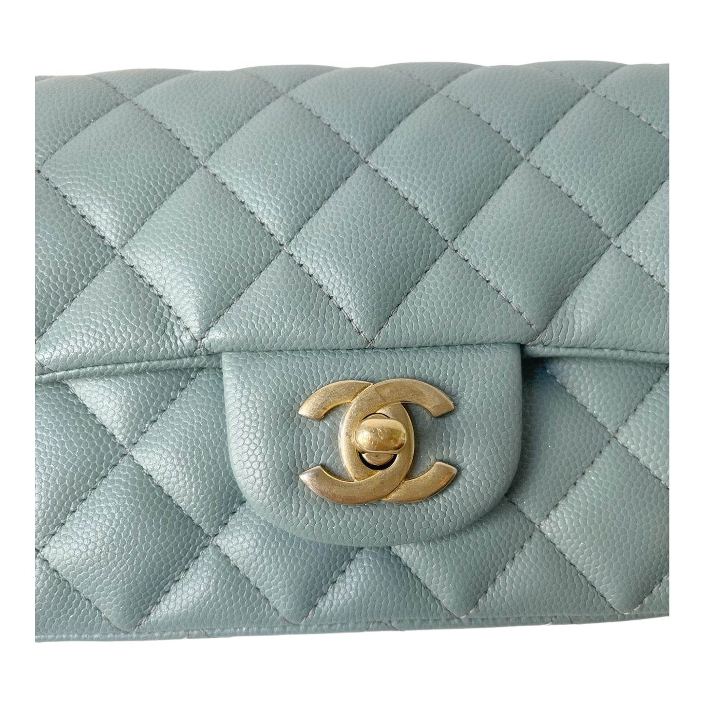 Chanel Quilted Mini Rectangular Flap Iridescent Blue Green Aged Gold Hardware 18C